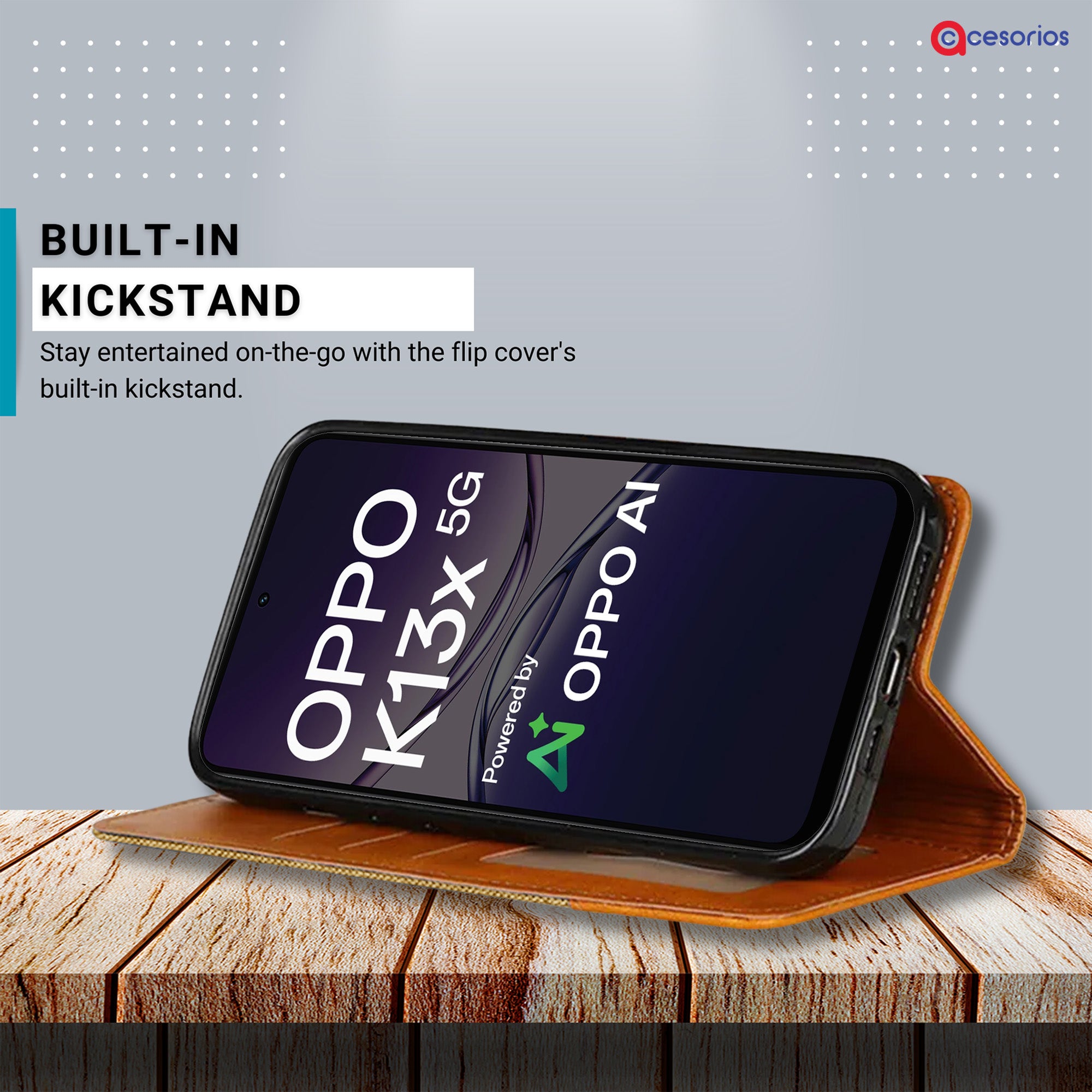 Accesorios Oppo K13X 5G denim flip cover – Light Brown – Image 4 #color_light brown