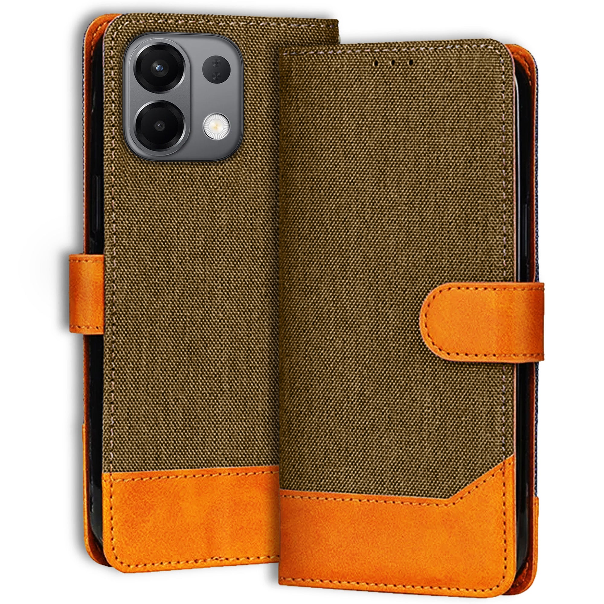 Accesorios Oppo K13 5G denim flip cover – Dark Brown – Image 1 #color_dark brown