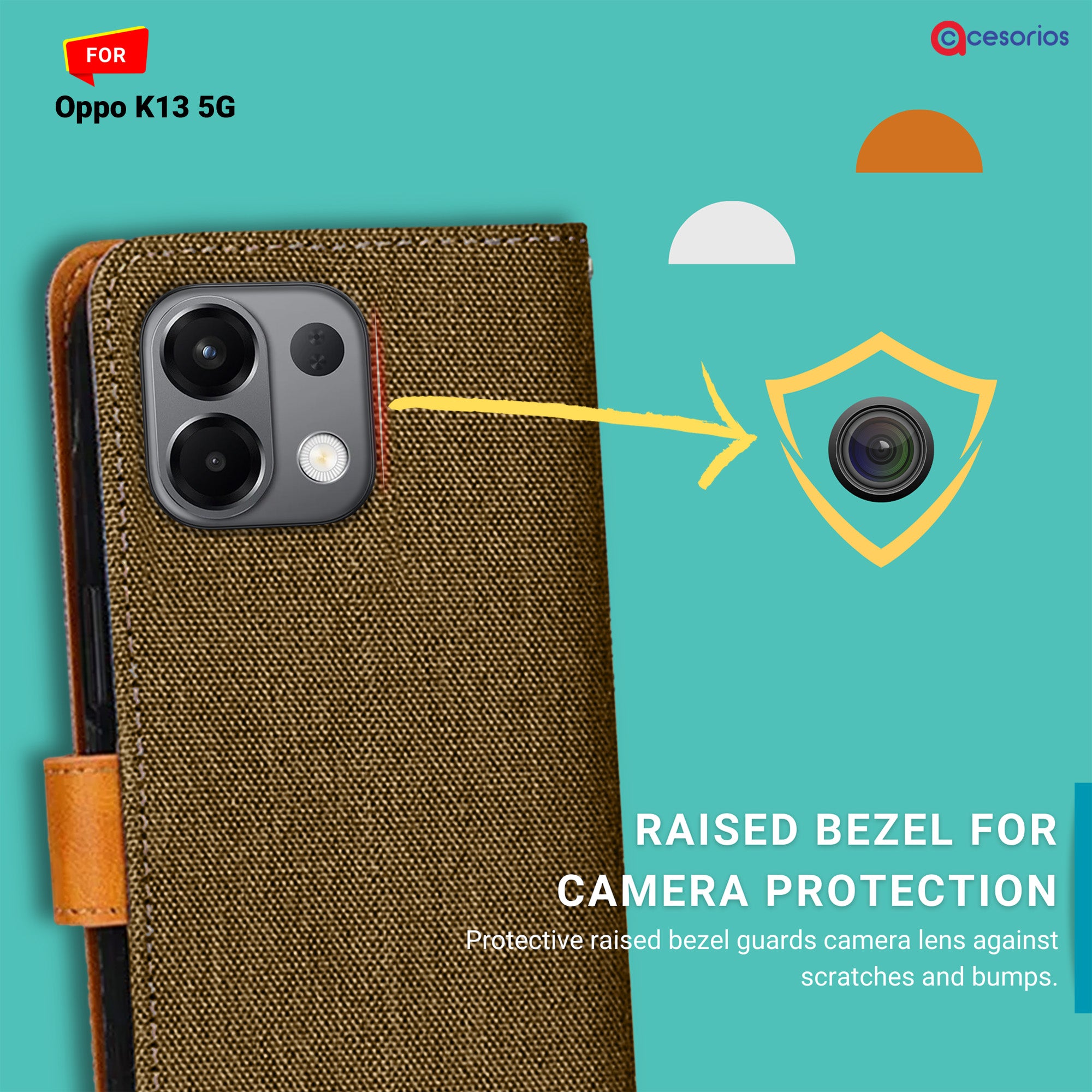 Accesorios Oppo K13 5G denim flip cover – Dark Brown – Image 2 #color_dark brown