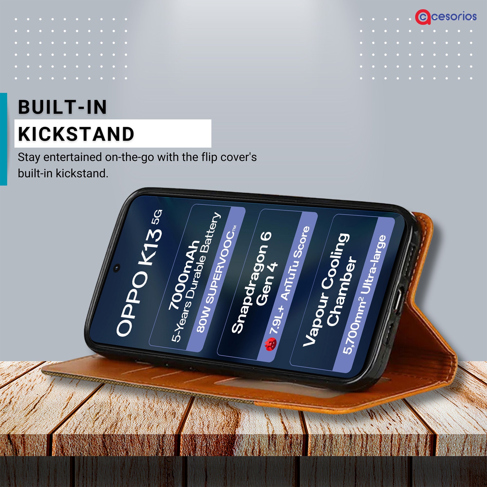 Accesorios Oppo K13 5G denim flip cover – Dark Brown – Image 4 #color_dark brown
