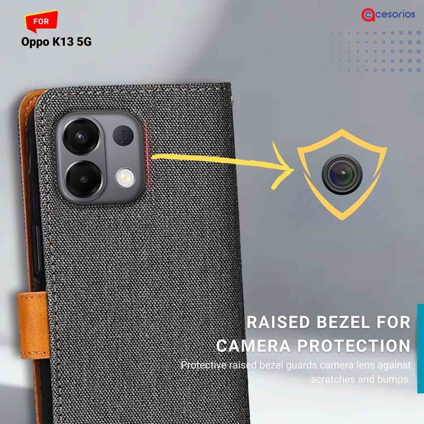 Accesorios Oppo K13 5G denim flip cover – Grey – Image 2 #color_