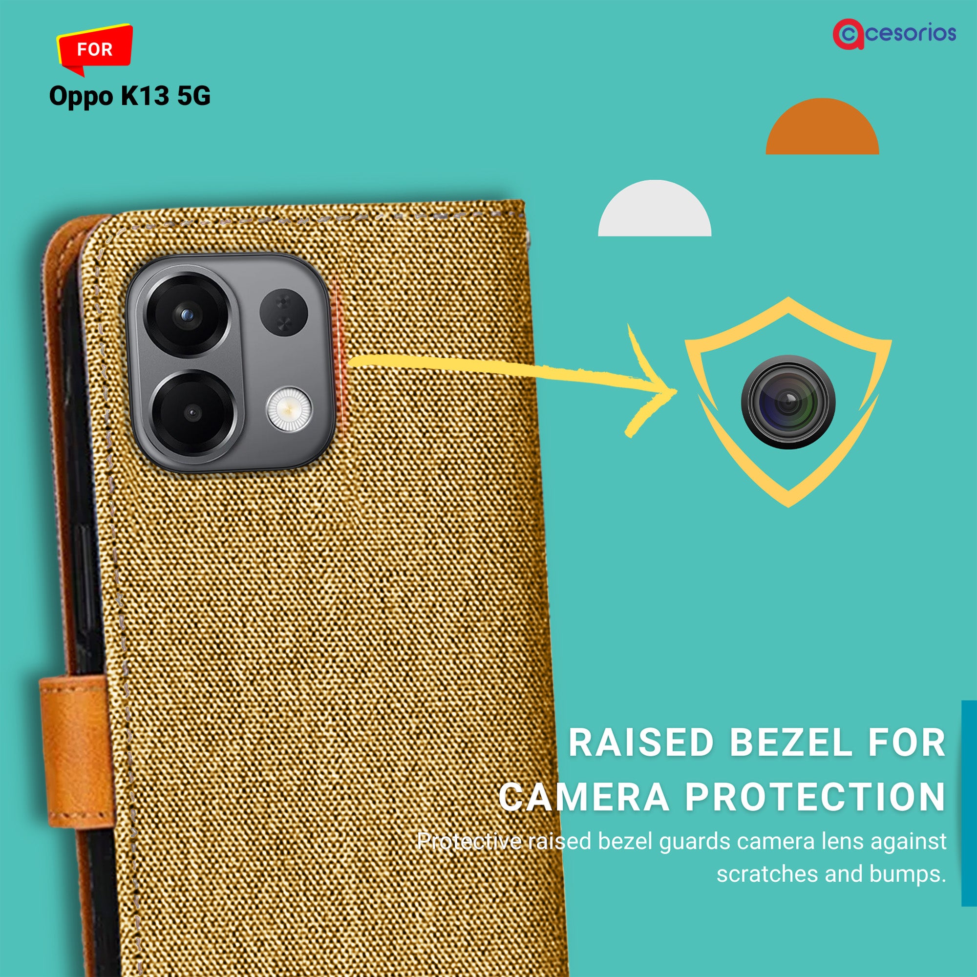 Accesorios Oppo K13 5G denim flip cover – Light Brown – Image 2 #color_light brown