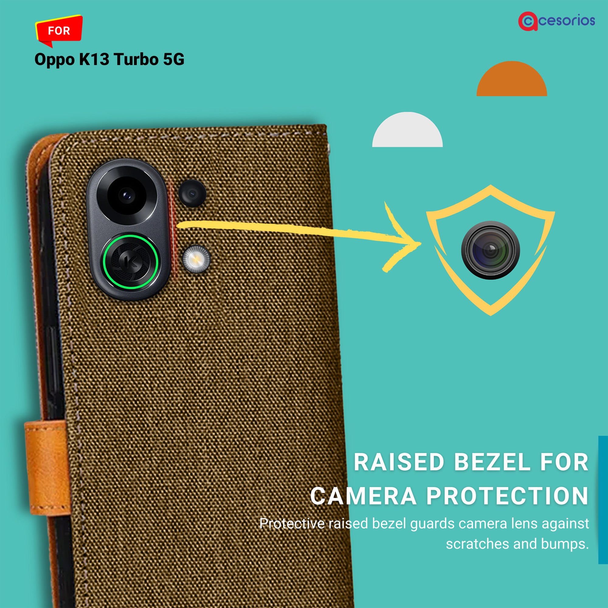 Accesorios Oppo K13 Turbo 5G denim flip cover – Dark Brown – Image 2 #color_dark brown