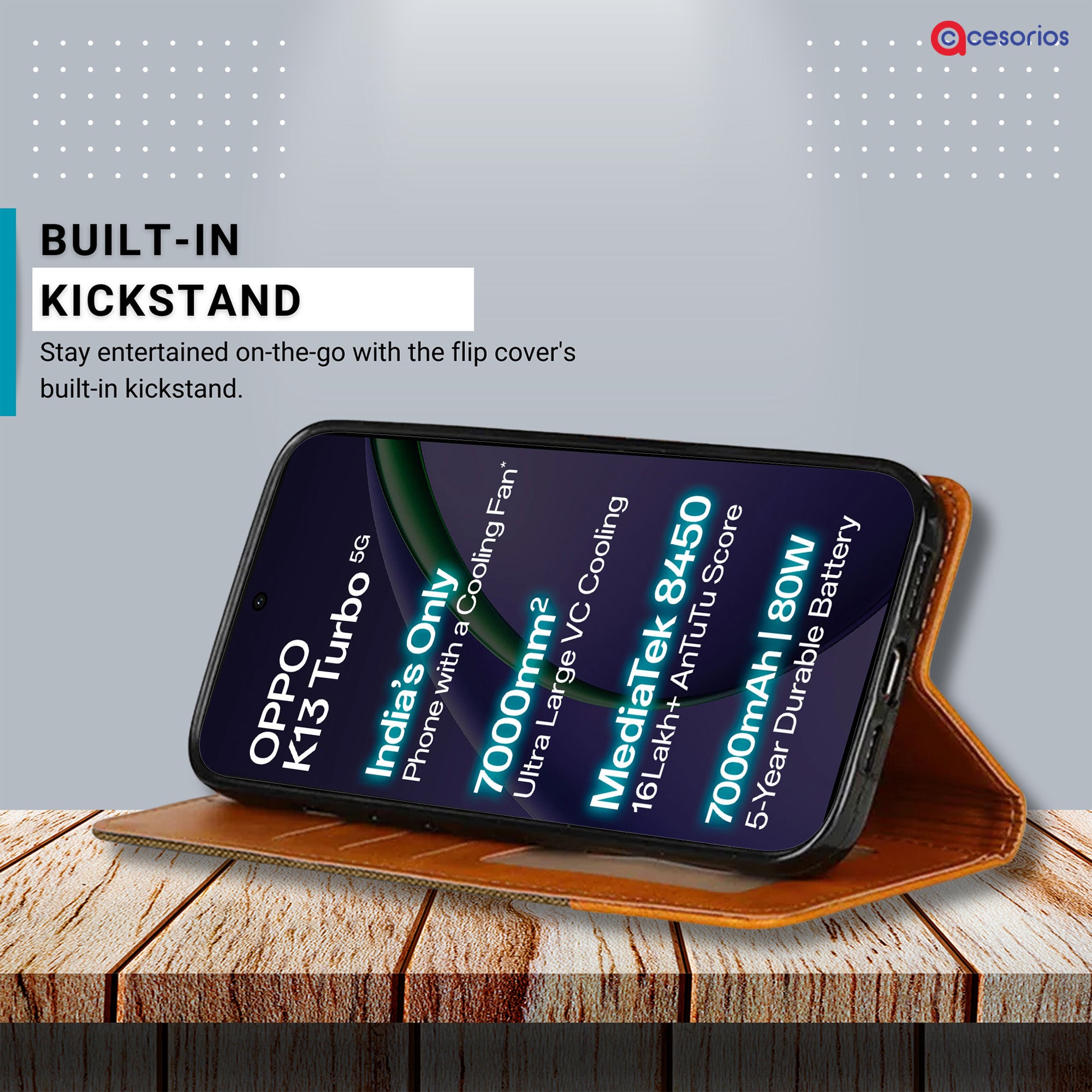 Accesorios Oppo K13 Turbo 5G denim flip cover – Dark Brown – Image 4 #color_dark brown