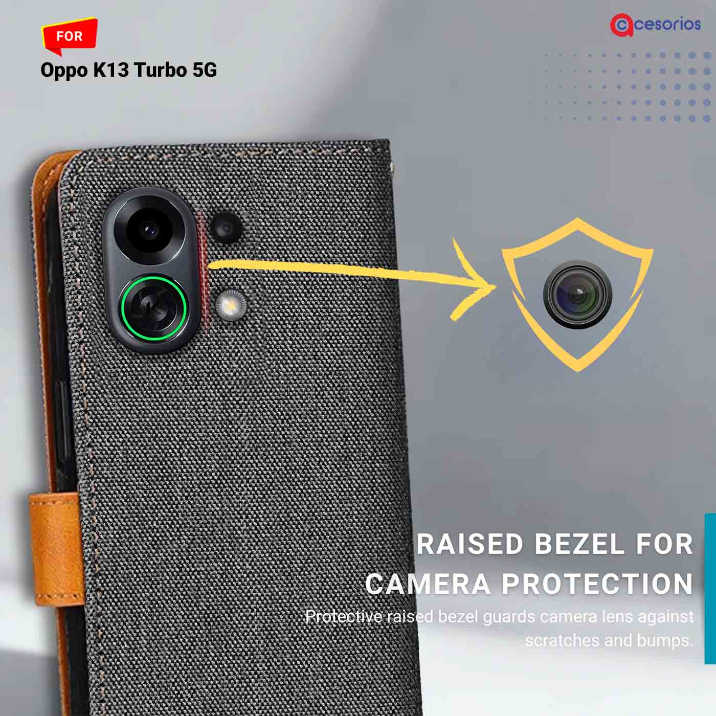 Accesorios Oppo K13 Turbo 5G denim flip cover – Grey – Image 2 #color_