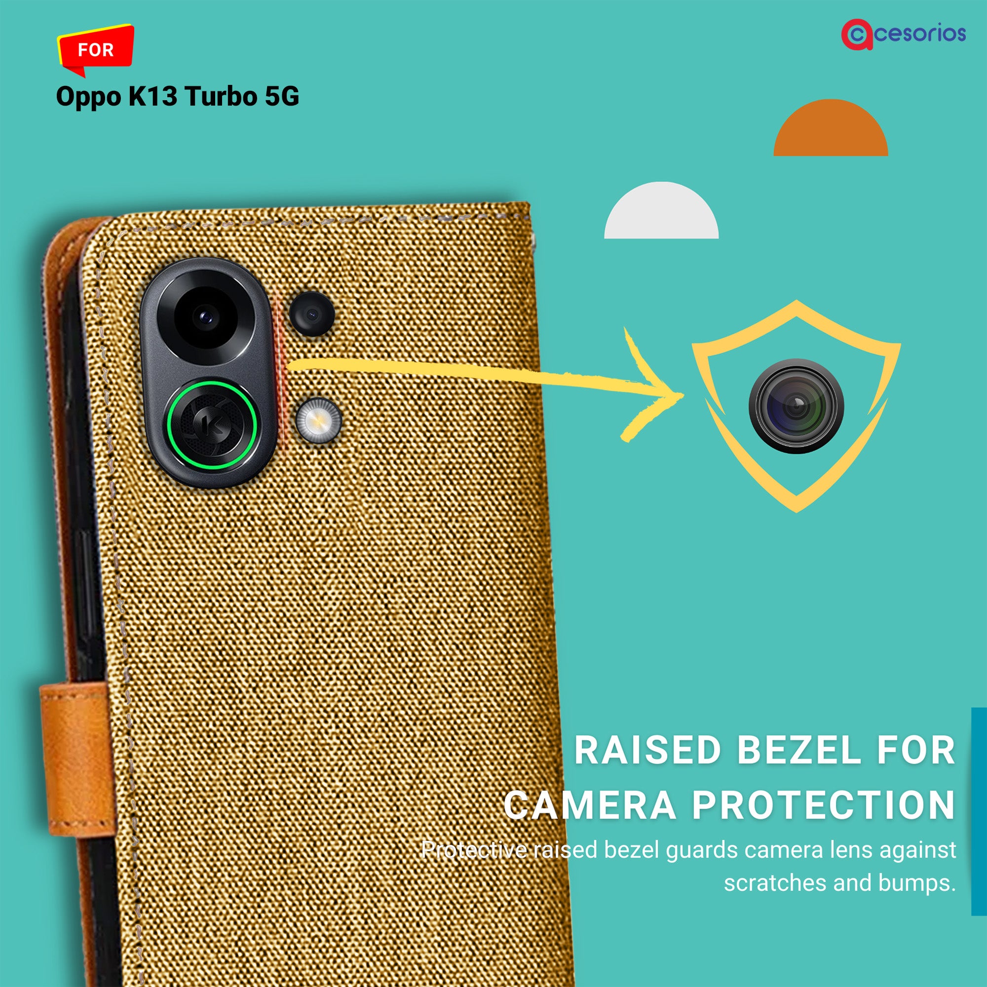 Accesorios Oppo K13 Turbo 5G denim flip cover – Light Brown – Image 2 #color_light brown