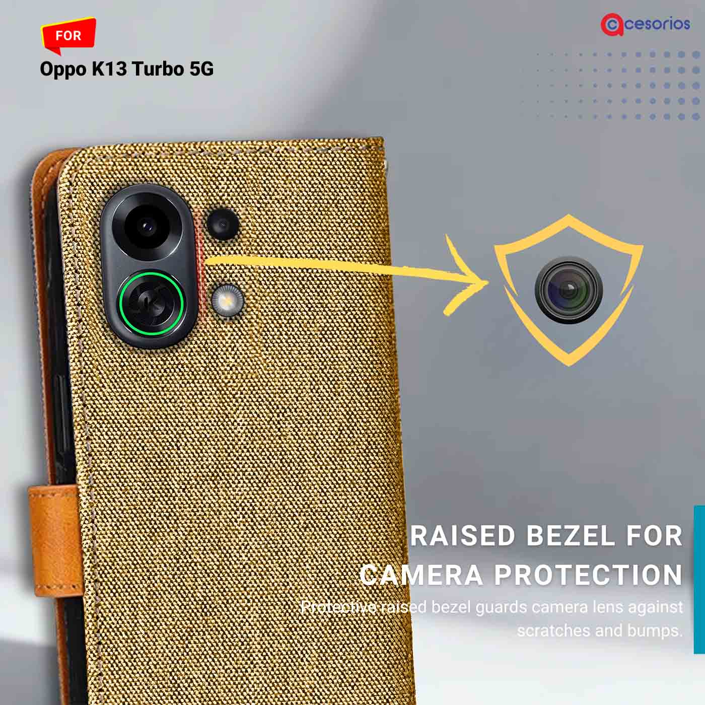 Denim & Leather back panel — Oppo K13 Turbo 5G in Light Brown mobile case
