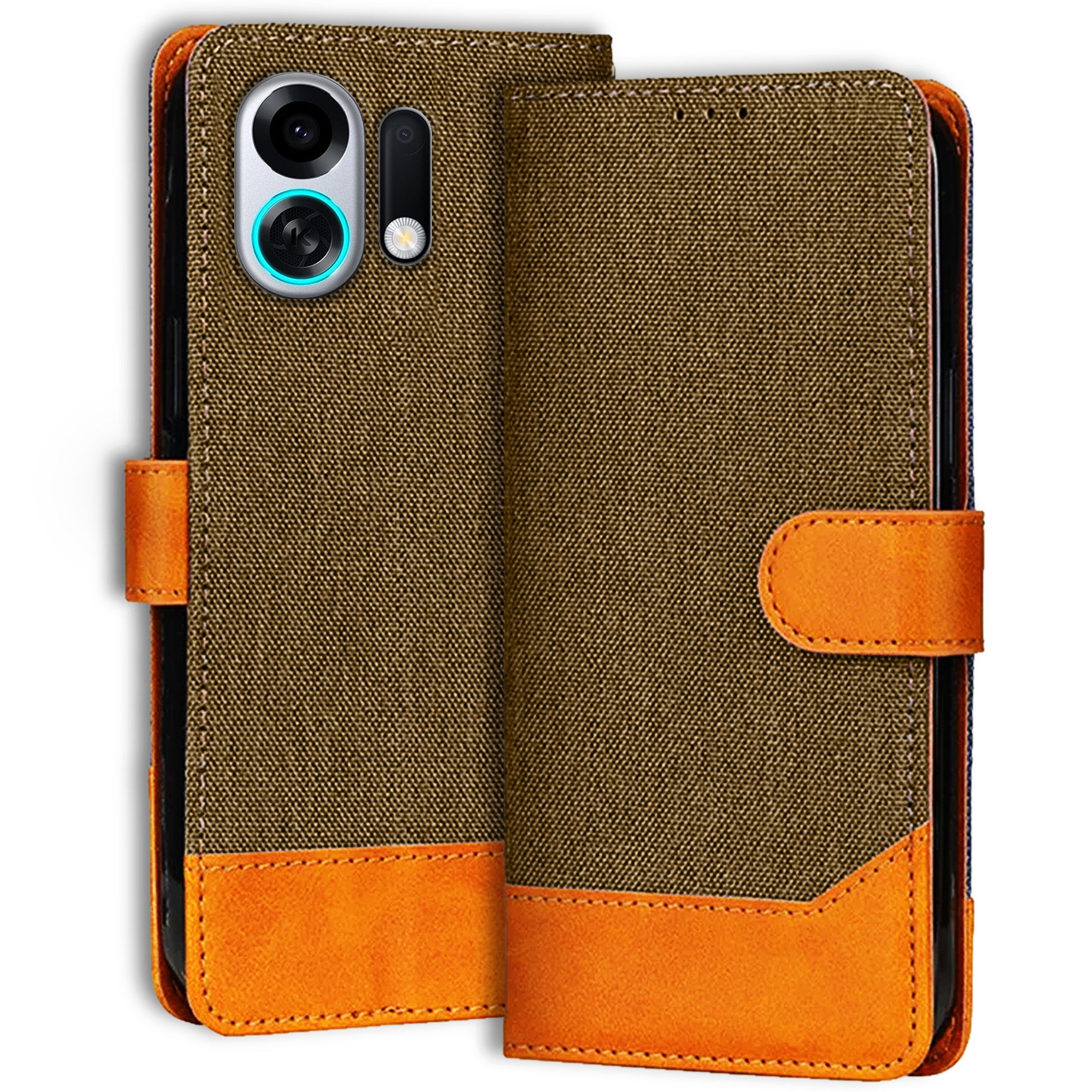 Accesorios Oppo K13 Turbo Pro 5G denim flip cover – Dark Brown – Image 1 #color_dark brown