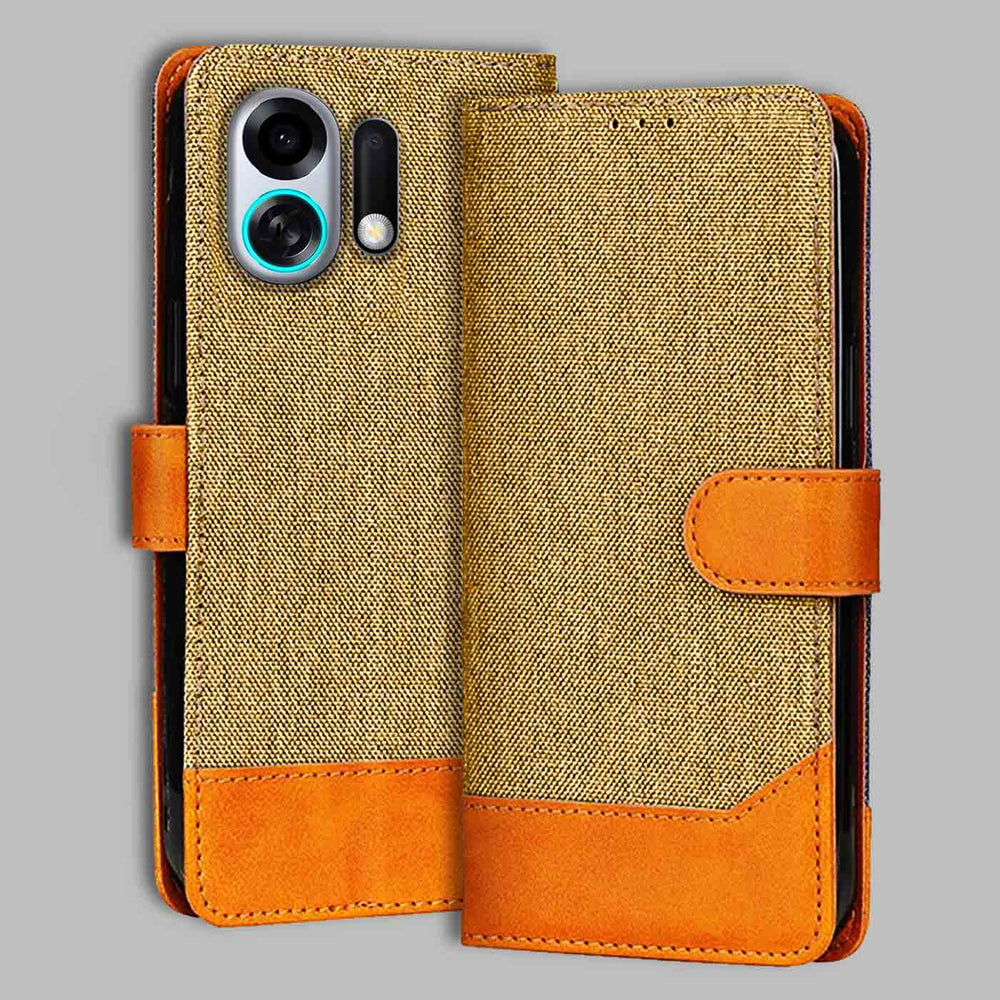 Oppo K13 Turbo Pro 5G flip cover in Light Brown — front view by Accesorios