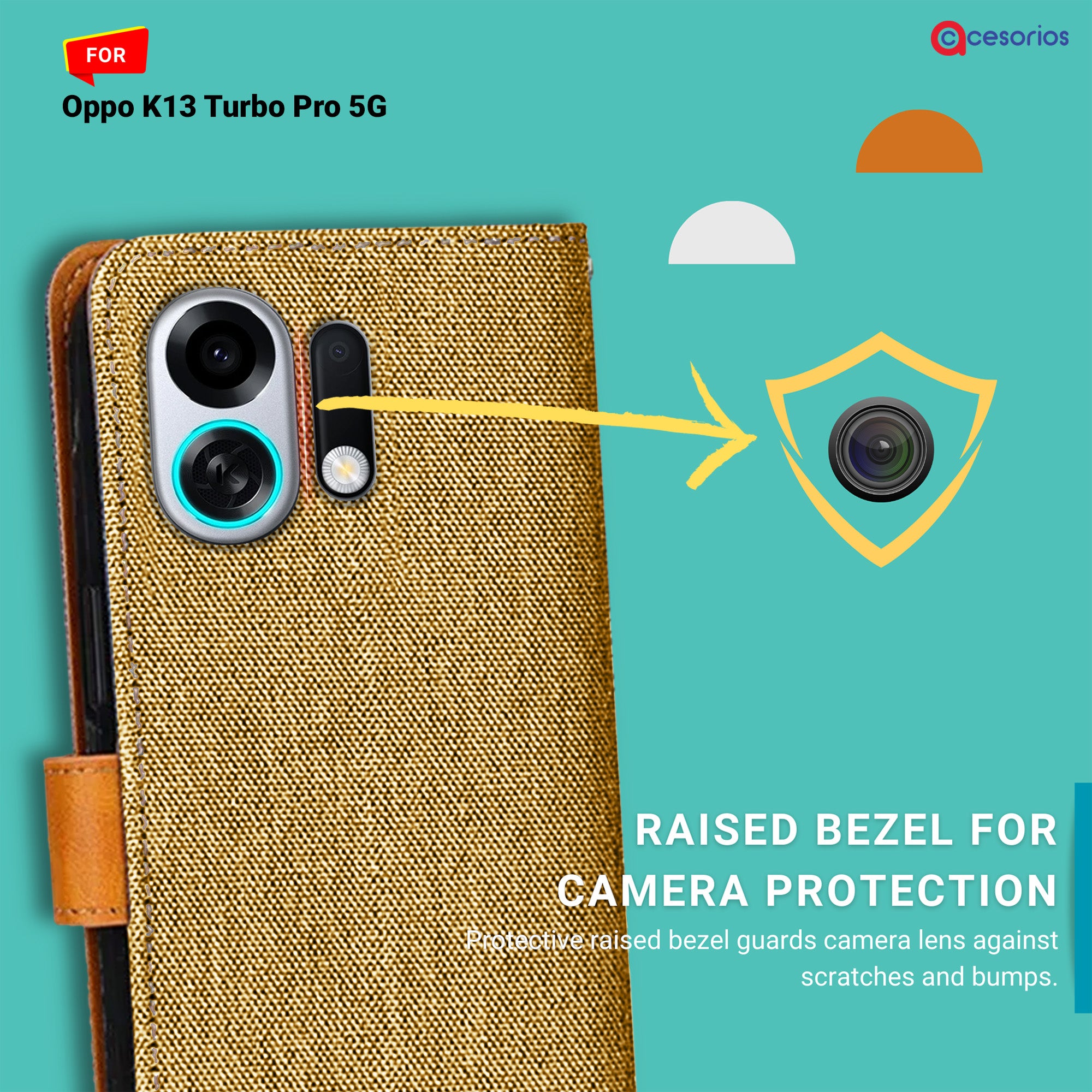 Accesorios Oppo K13 Turbo Pro 5G denim flip cover – Light Brown – Image 2 #color_light brown