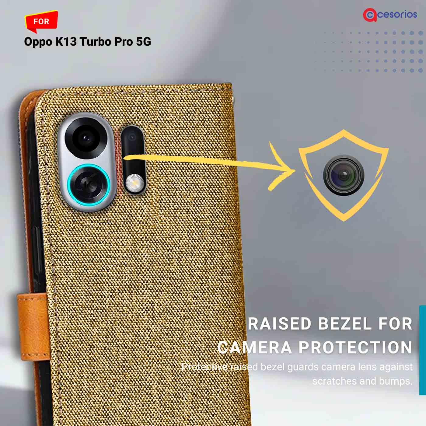 Accesorios Oppo K13 Turbo Pro 5G denim flip cover – Light Brown – Image 2 #color_light b