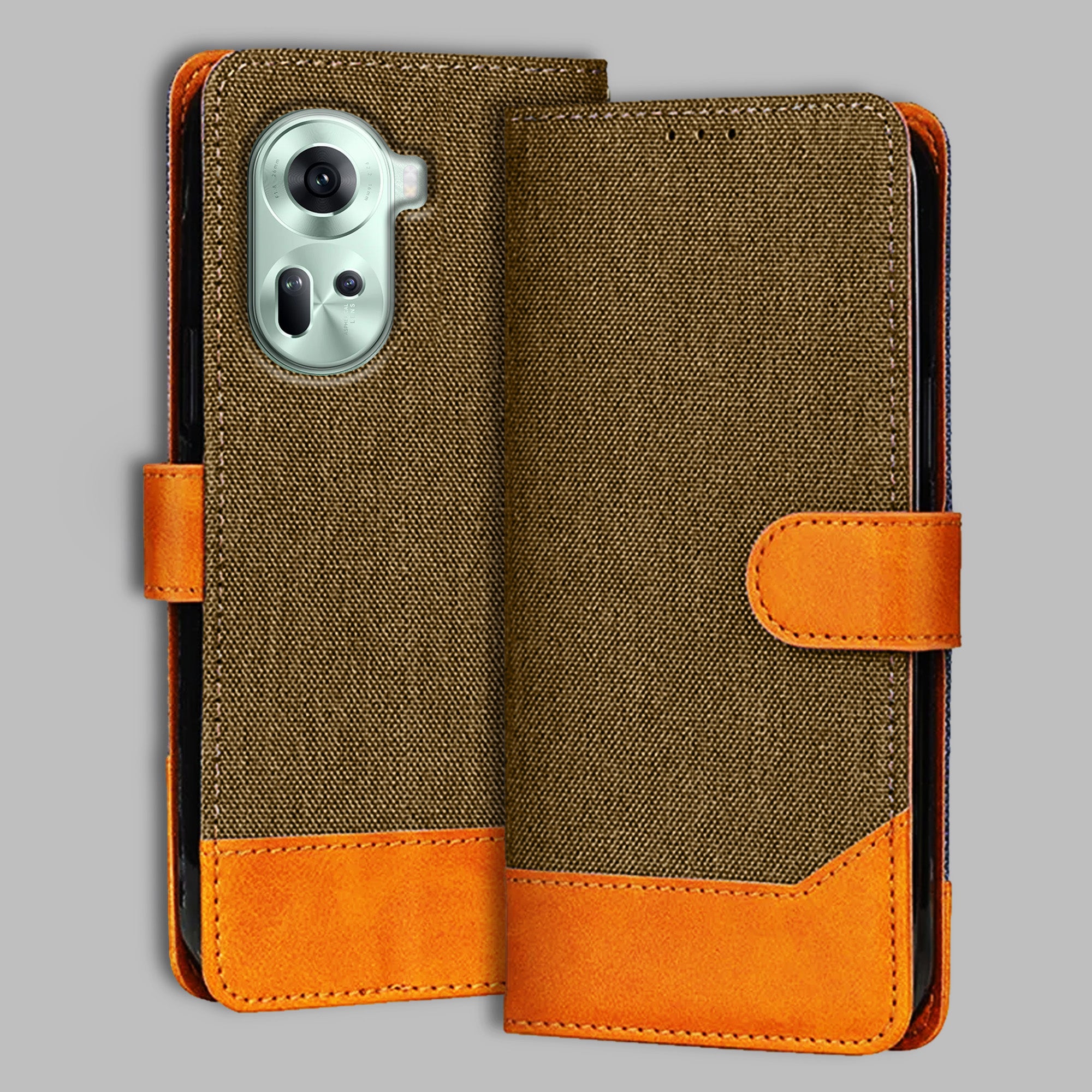 Accesorios Oppo Reno 11 5G denim flip cover – Dark Brown – Image 1 #color_dark b