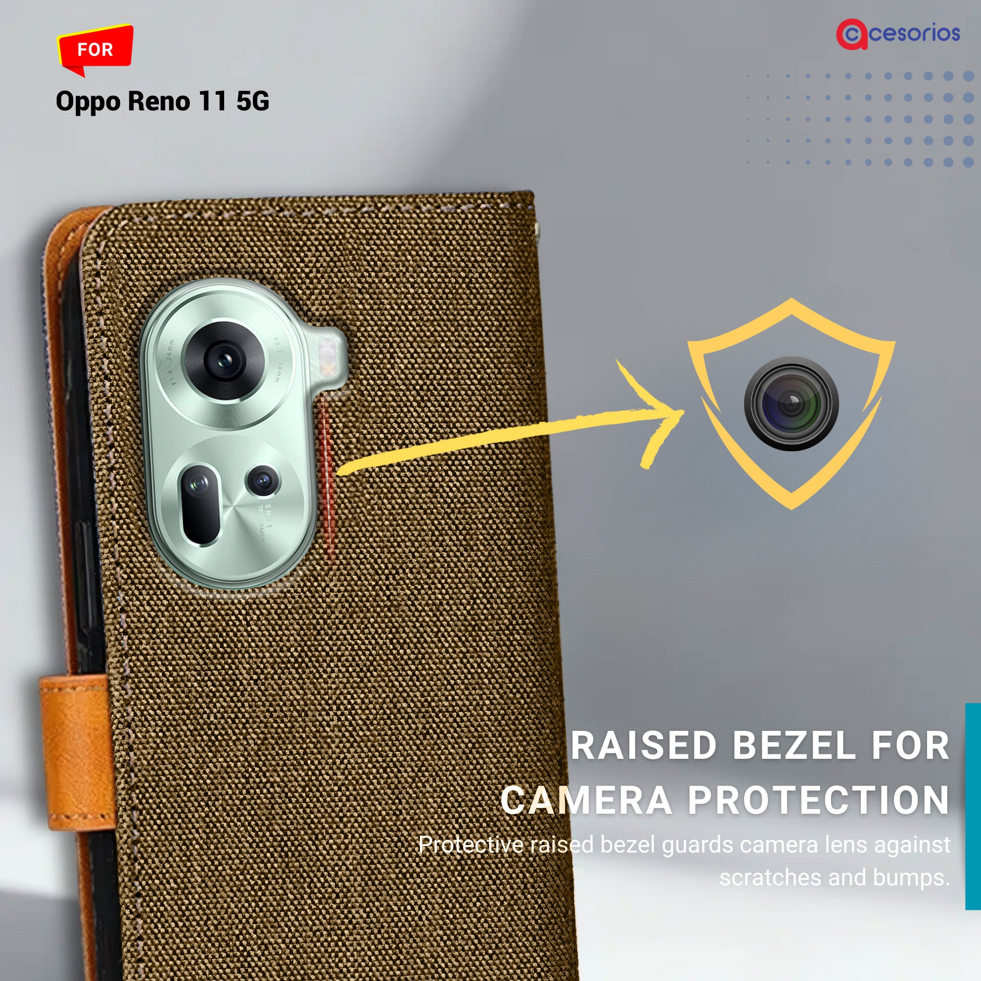 Accesorios Oppo Reno 11 5G denim flip cover – Dark Brown – Image 2 #color_dark b