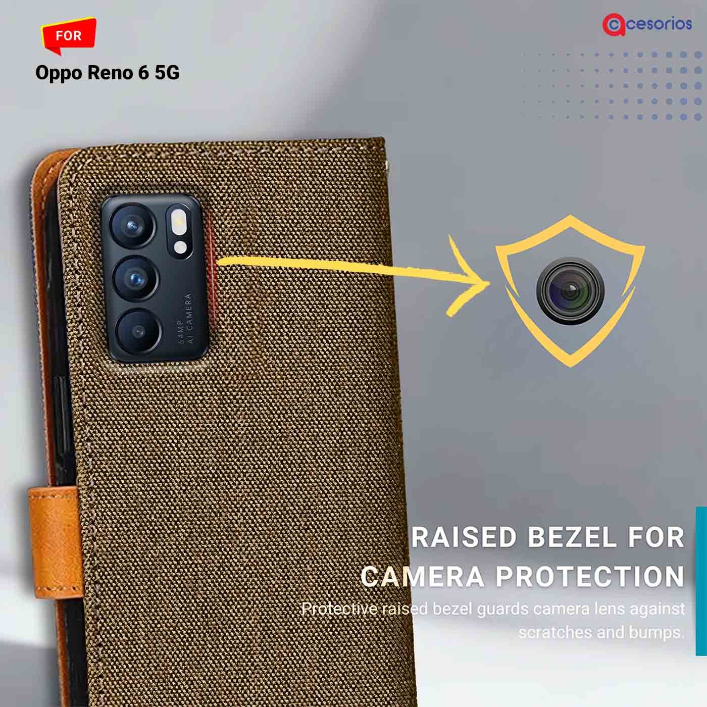 Accesorios Oppo Reno 6 5G denim flip cover – Dark Brown – Image 2 #color_dark b