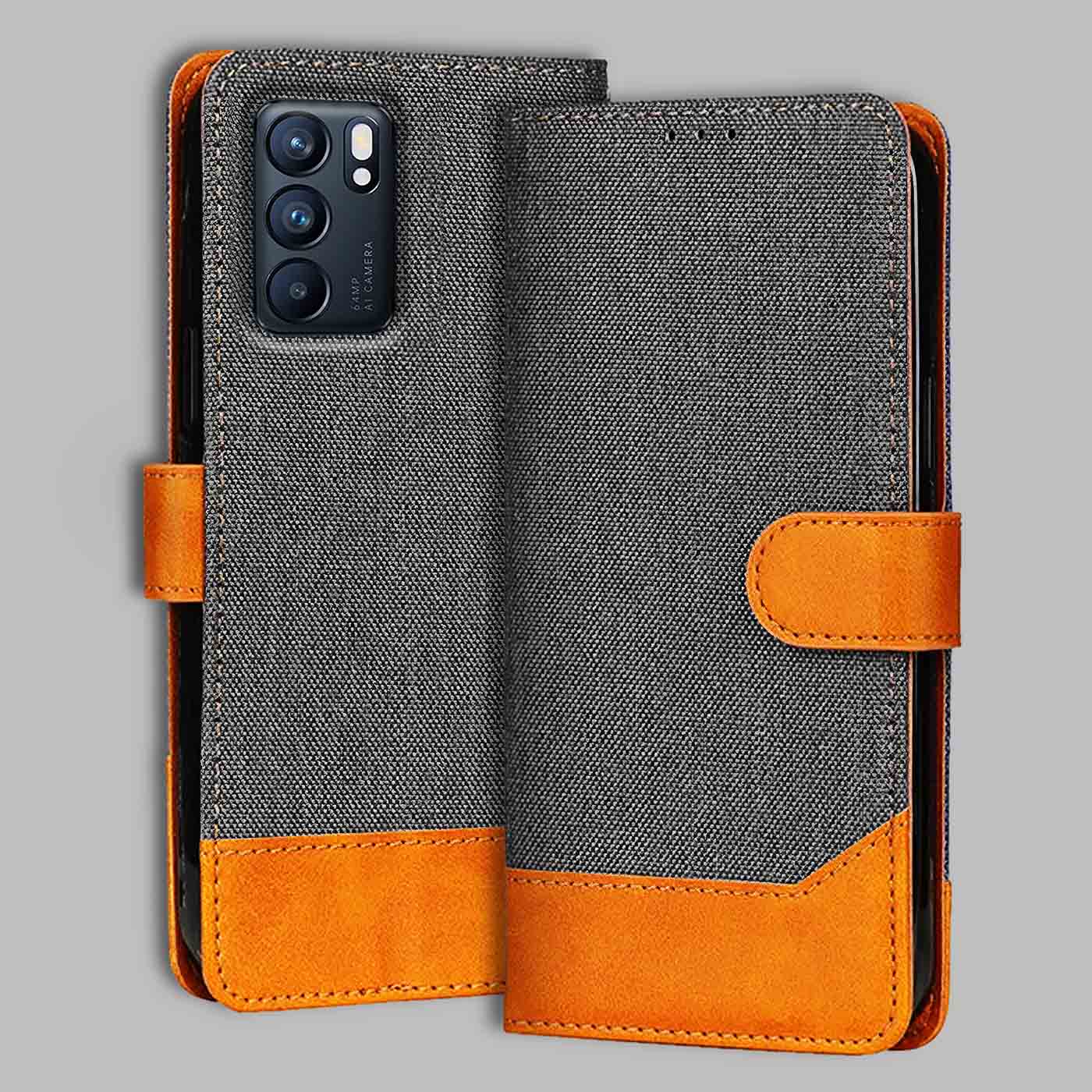 Accesorios Oppo Reno 6 5G denim flip cover – Grey – Image 1 #color_