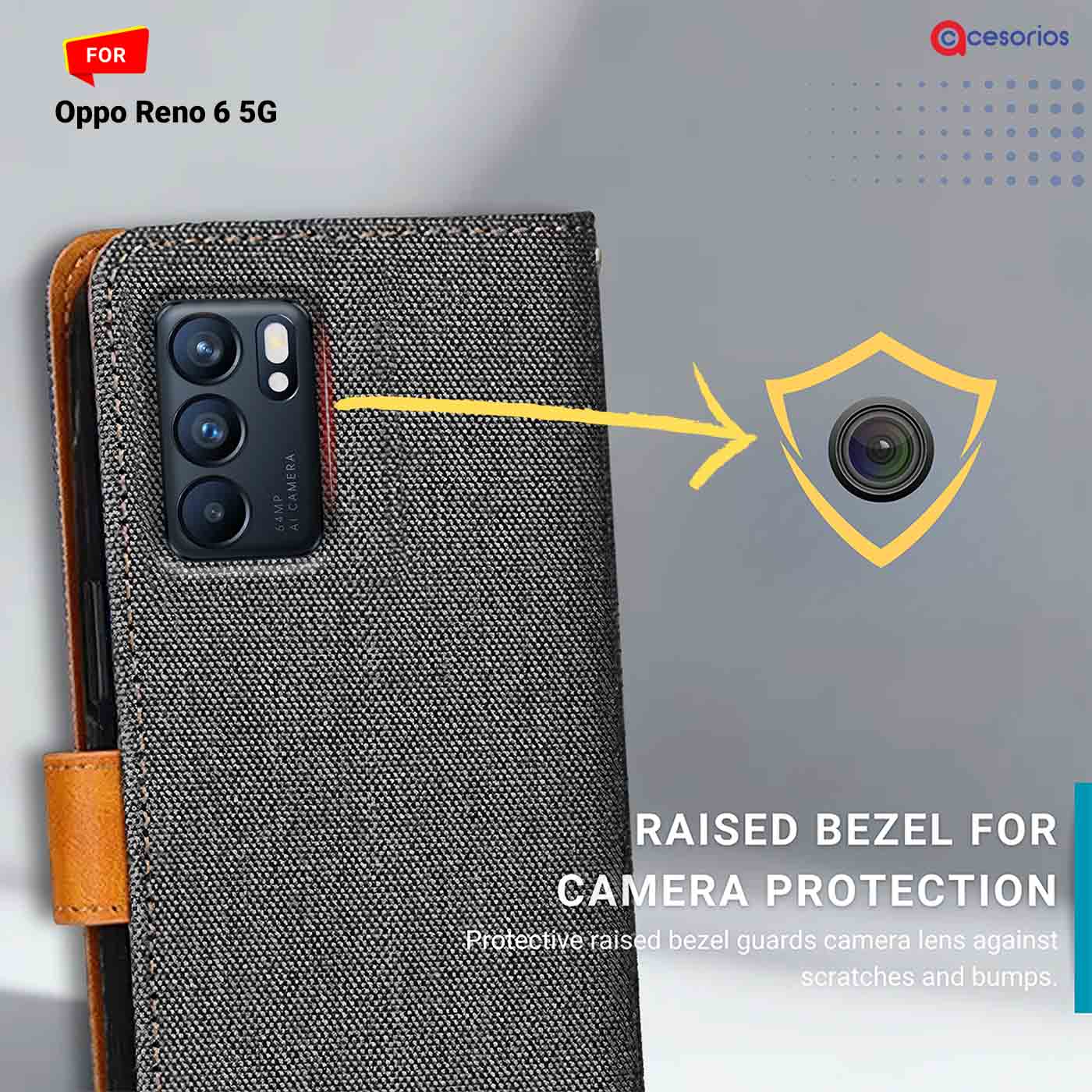 Accesorios Oppo Reno 6 5G denim flip cover – Grey – Image 2 #color_