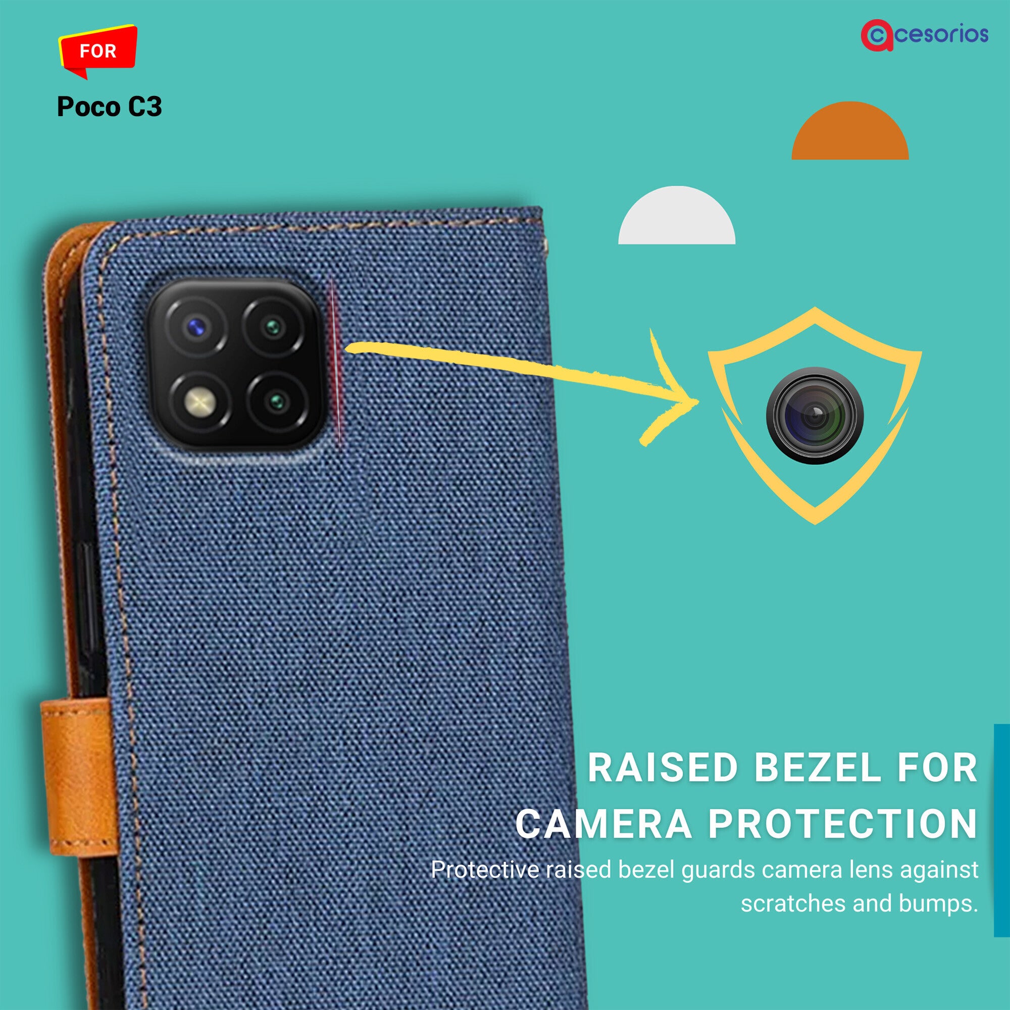 Accesorios Poco C3 denim flip cover – Blue – Image 2 #color_blue