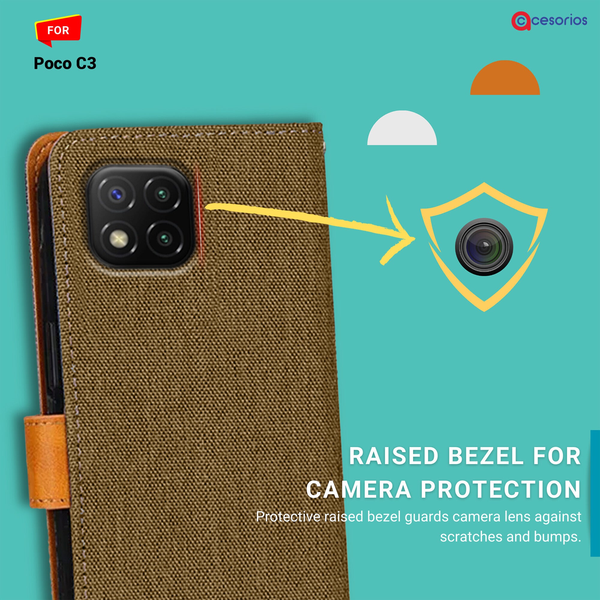 Accesorios Poco C3 denim flip cover – Dark Brown – Image 2 #color_dark brown