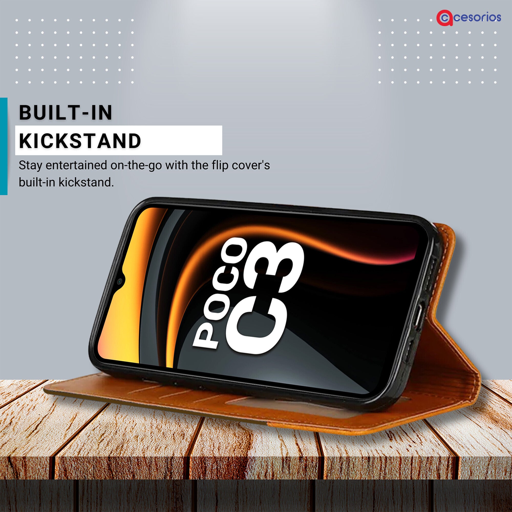 Accesorios Poco C3 denim flip cover – Dark Brown – Image 4 #color_dark brown