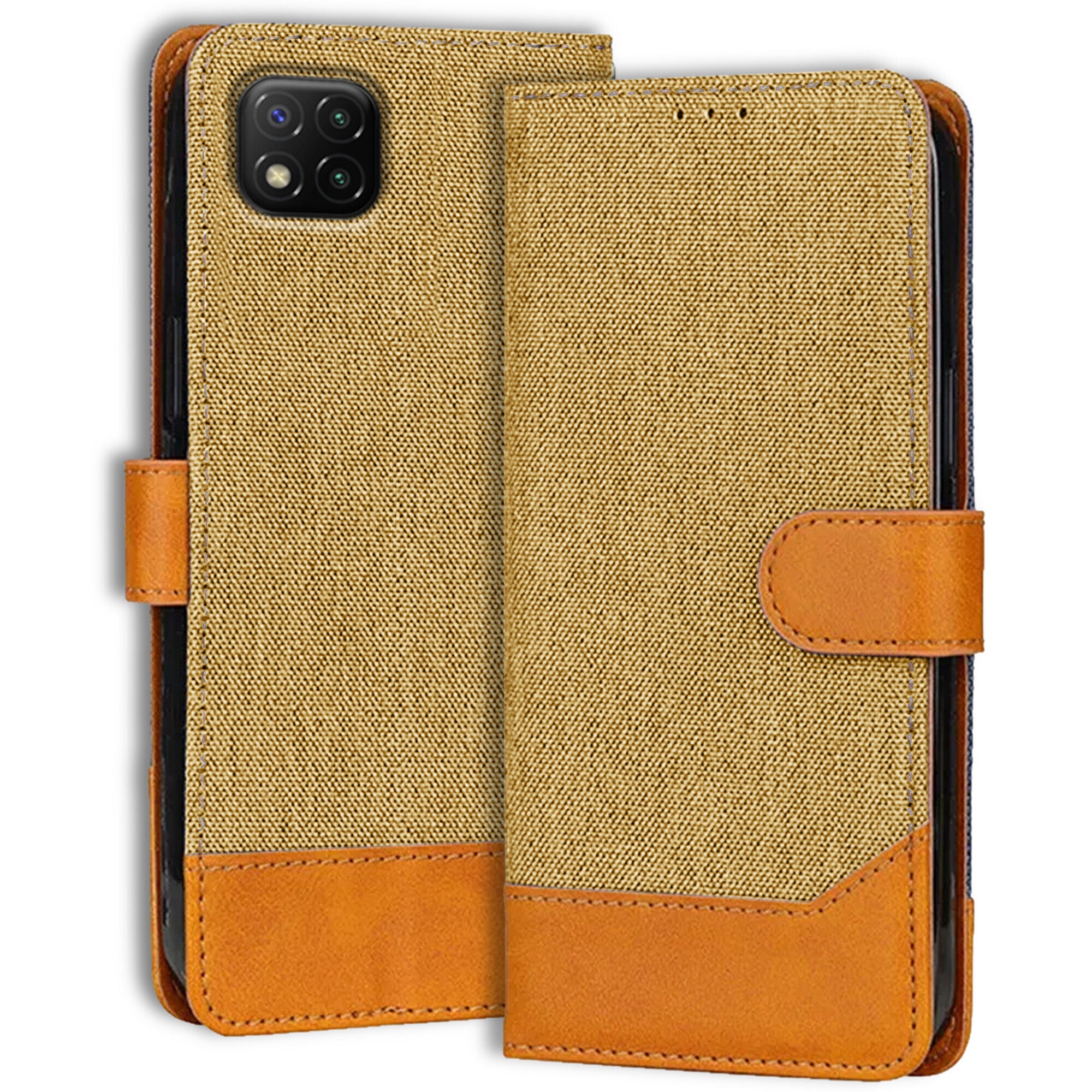 Accesorios Poco C3 denim flip cover – Light Brown – Image 1 #color_light brown
