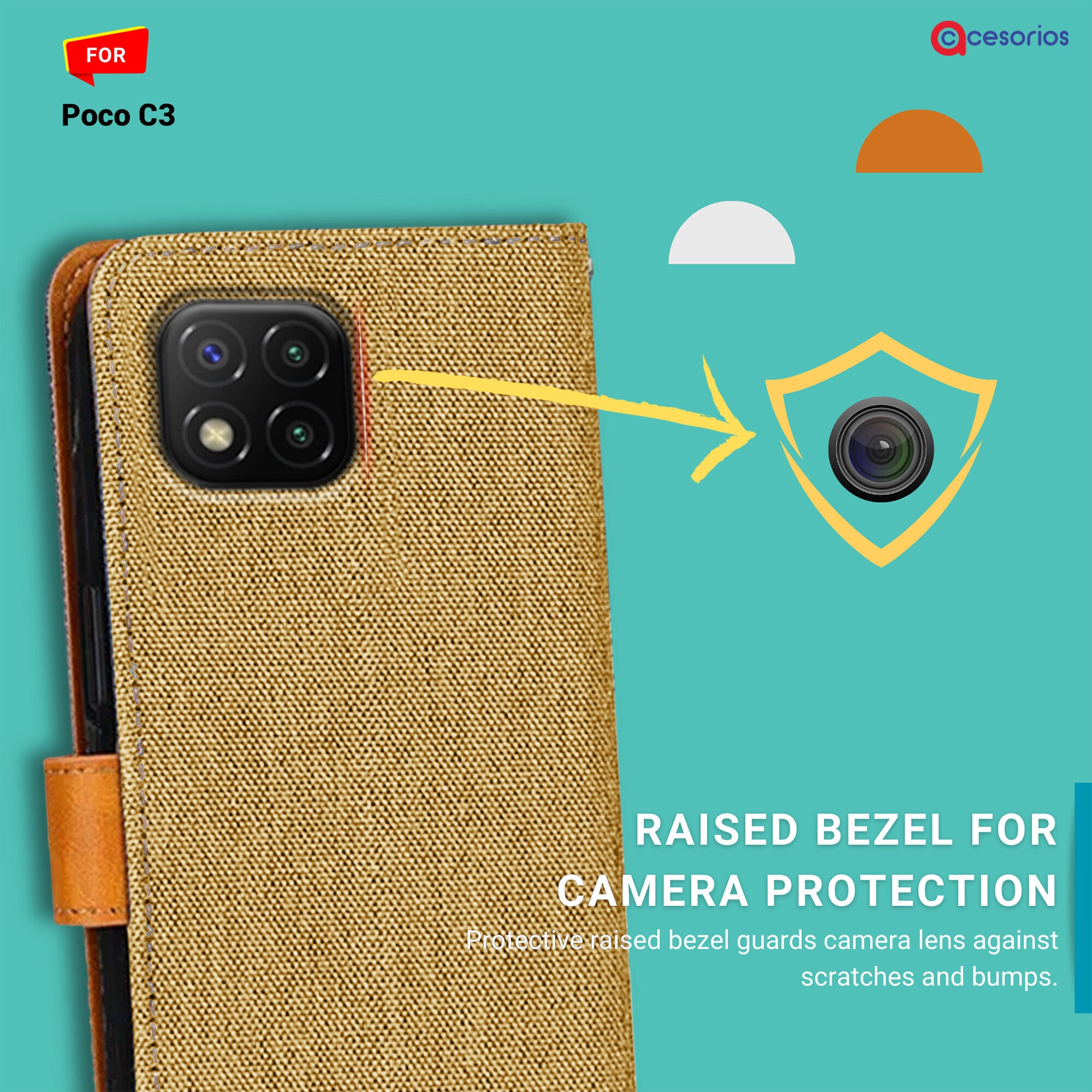 Accesorios Poco C3 denim flip cover – Light Brown – Image 2 #color_light brown