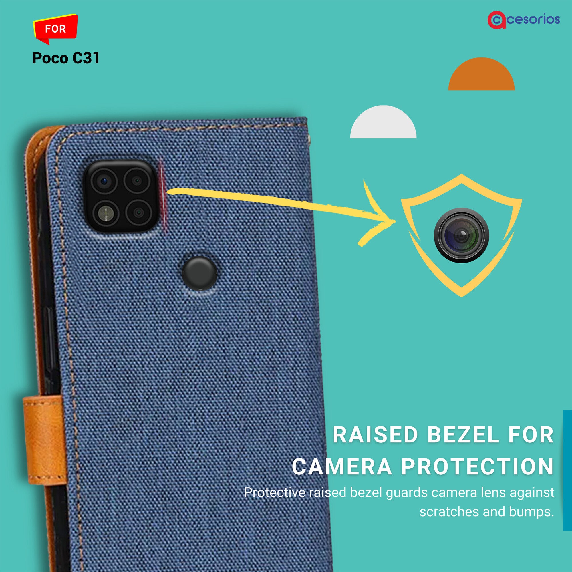 Accesorios Poco C31 denim flip cover – Blue – Image 2 #color_blue