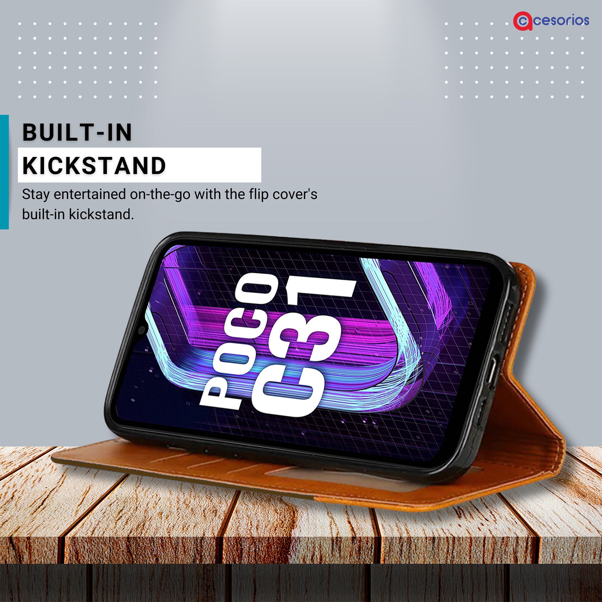 Accesorios Poco C31 denim flip cover – Dark Brown – Image 4 #color_dark brown