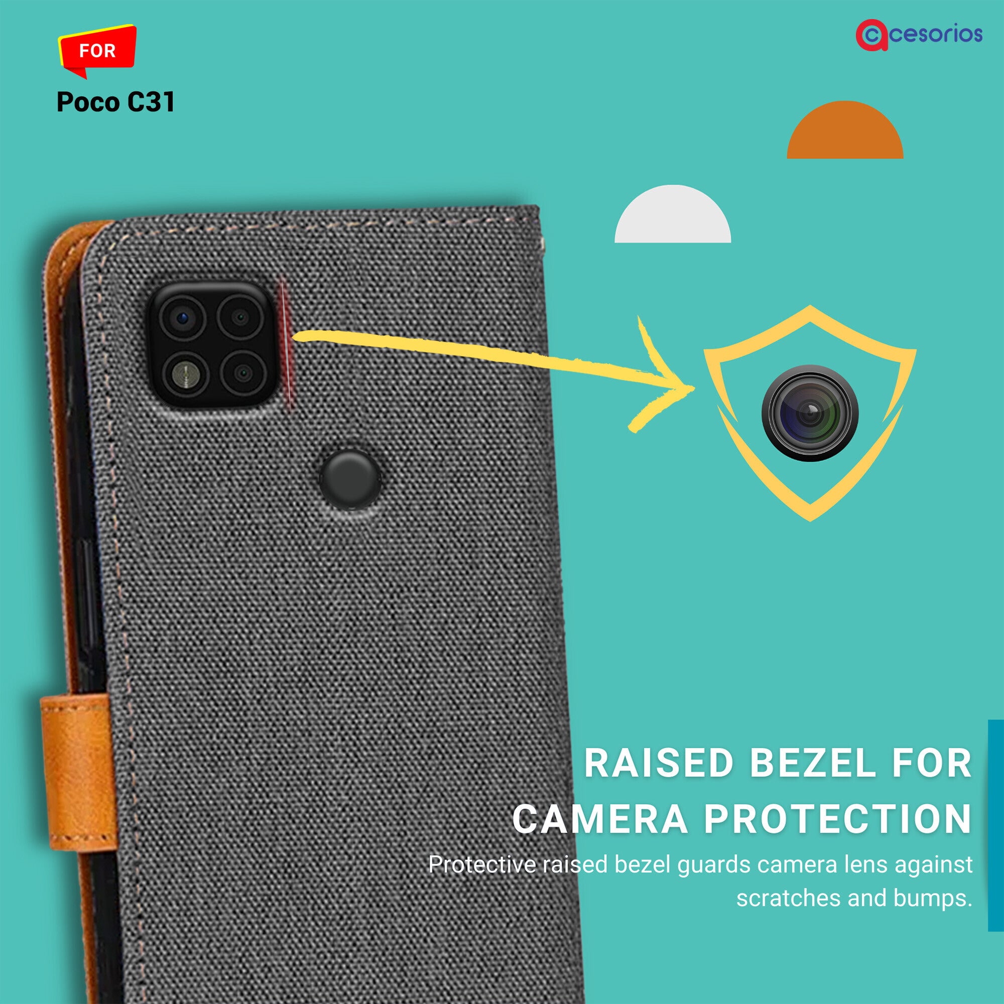 Accesorios Poco C31 denim flip cover – Grey – Image 2 #color_grey