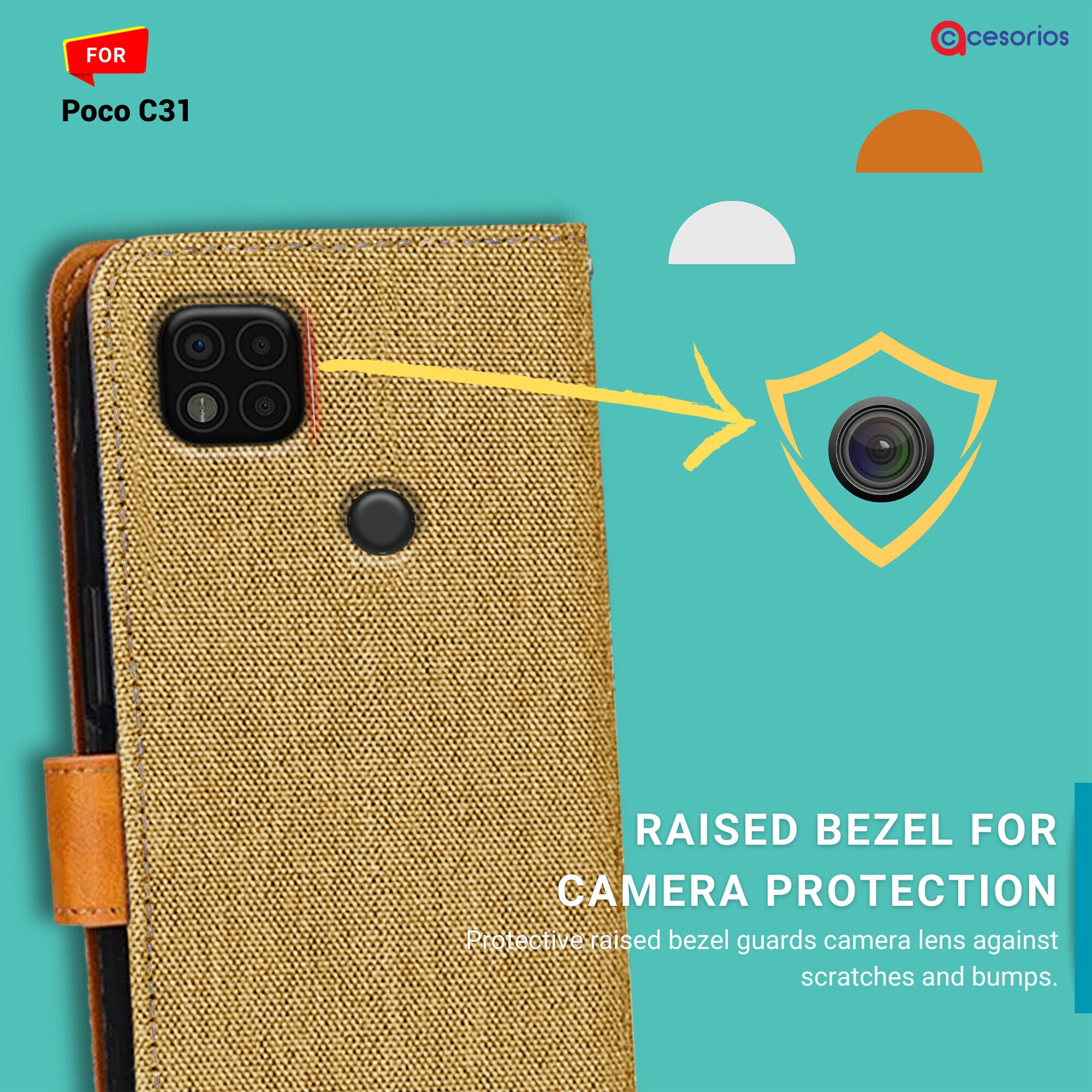 Accesorios Poco C31 denim flip cover – Light Brown – Image 2 #color_light brown