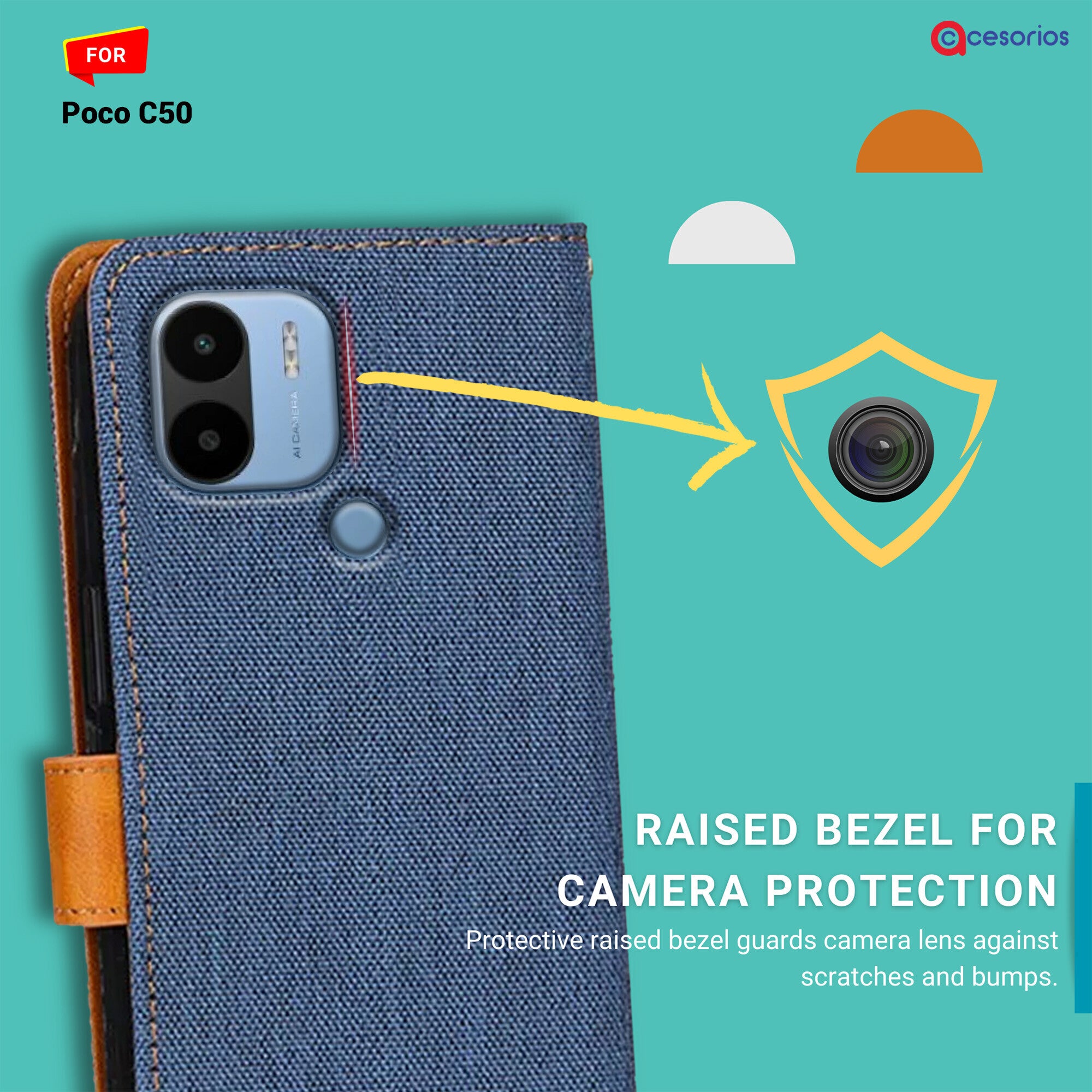 Accesorios Poco C50 denim flip cover – Blue – Image 2 #color_blue