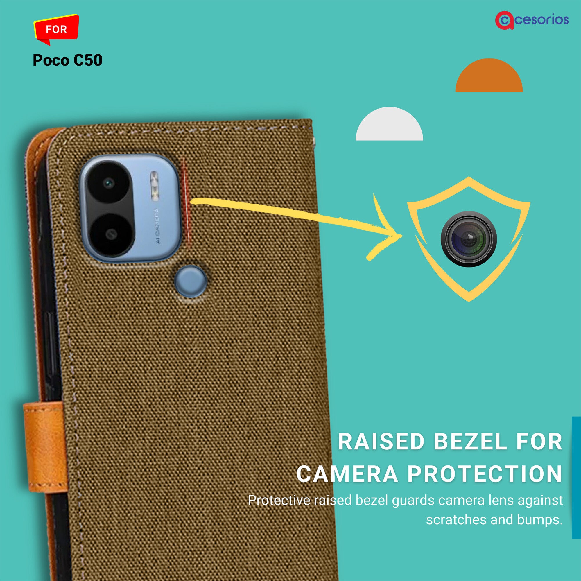 Accesorios Poco C50 denim flip cover – Dark Brown – Image 2 #color_dark brown