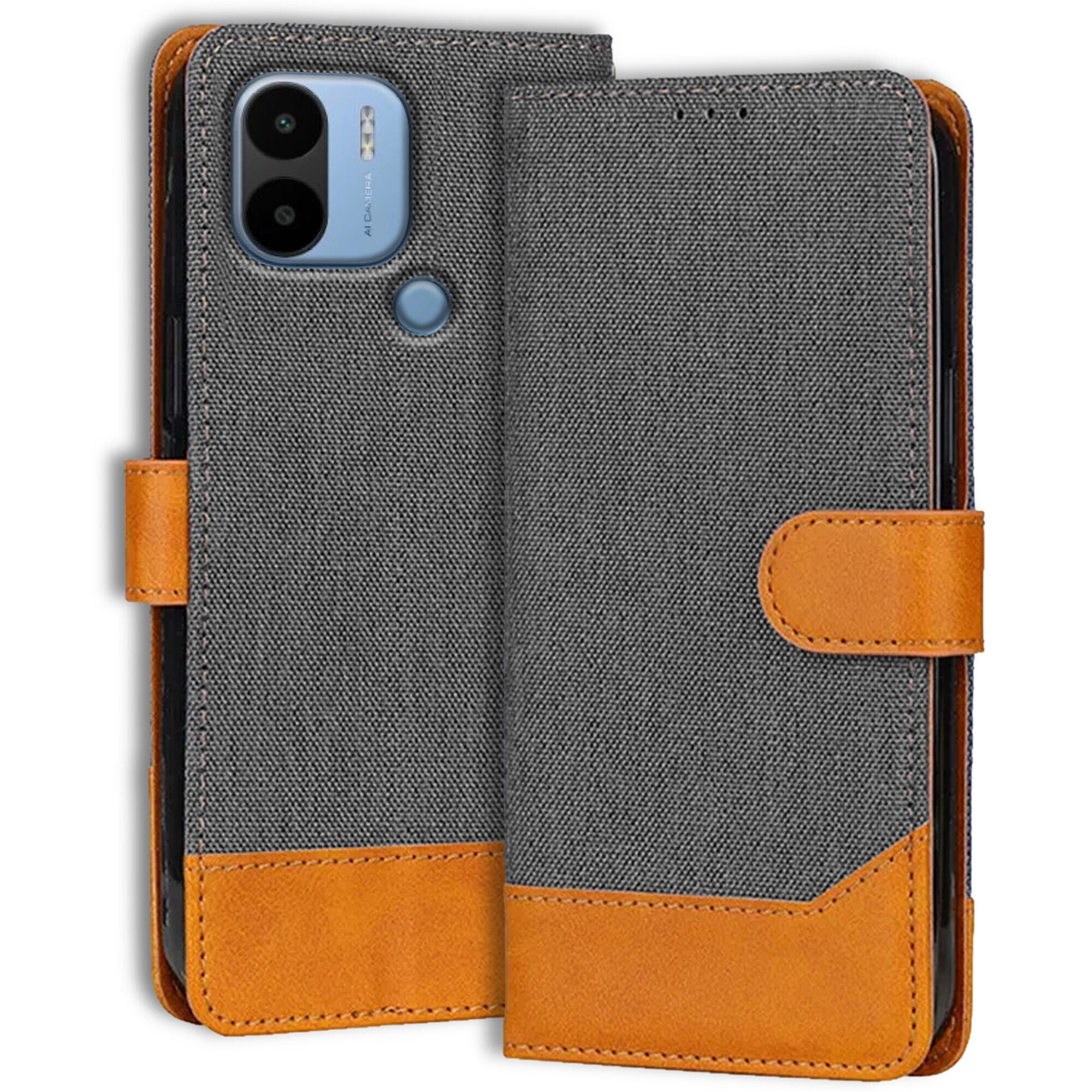 Accesorios Poco C50 denim flip cover – Grey – Image 1 #color_grey
