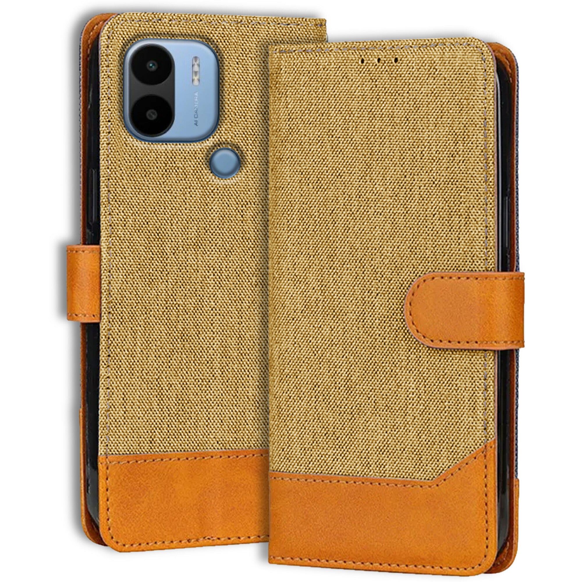 Accesorios Poco C50 denim flip cover – Light Brown – Image 1 #color_light brown