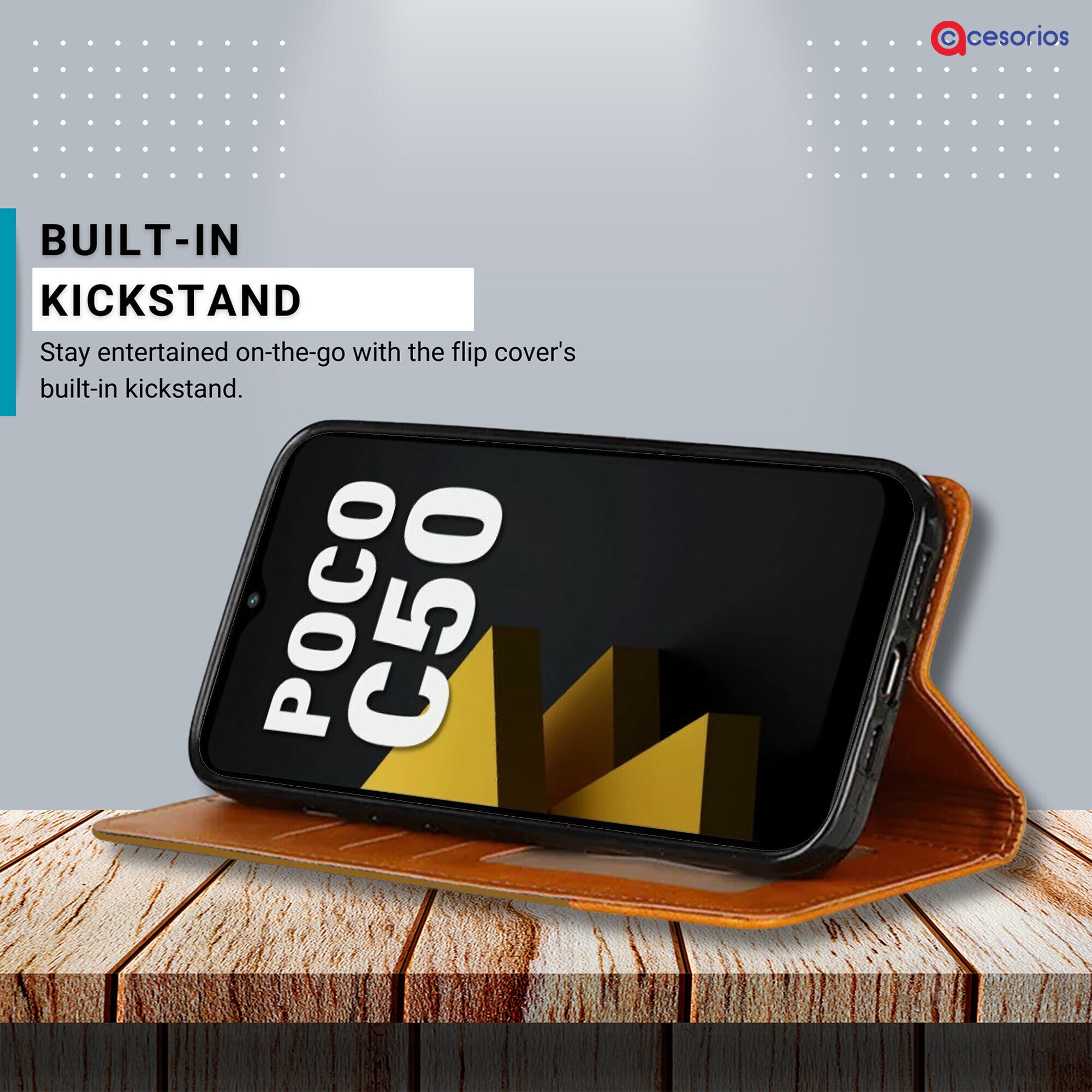 Accesorios Poco C50 denim flip cover – Light Brown – Image 4 #color_light brown
