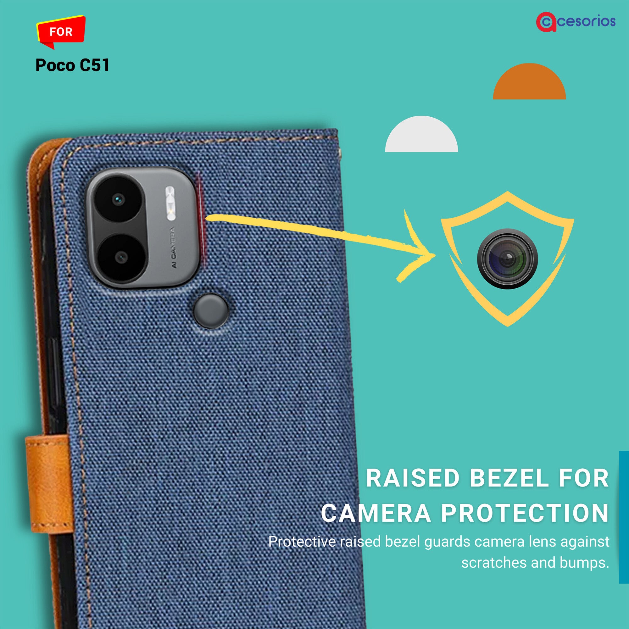 Accesorios Poco C51 denim flip cover – Blue – Image 2 #color_blue