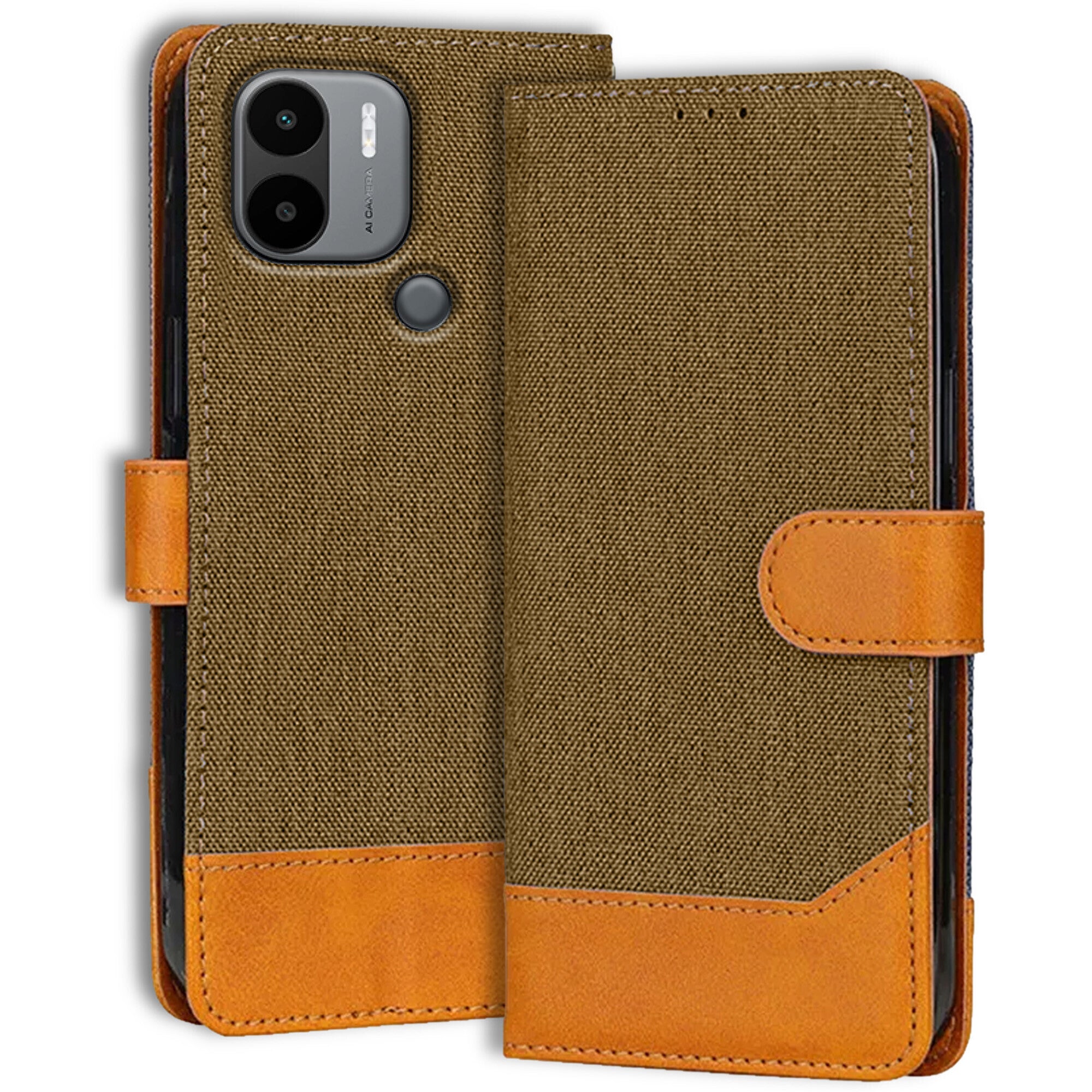 Accesorios Poco C51 denim flip cover – Dark Brown – Image 1 #color_dark brown
