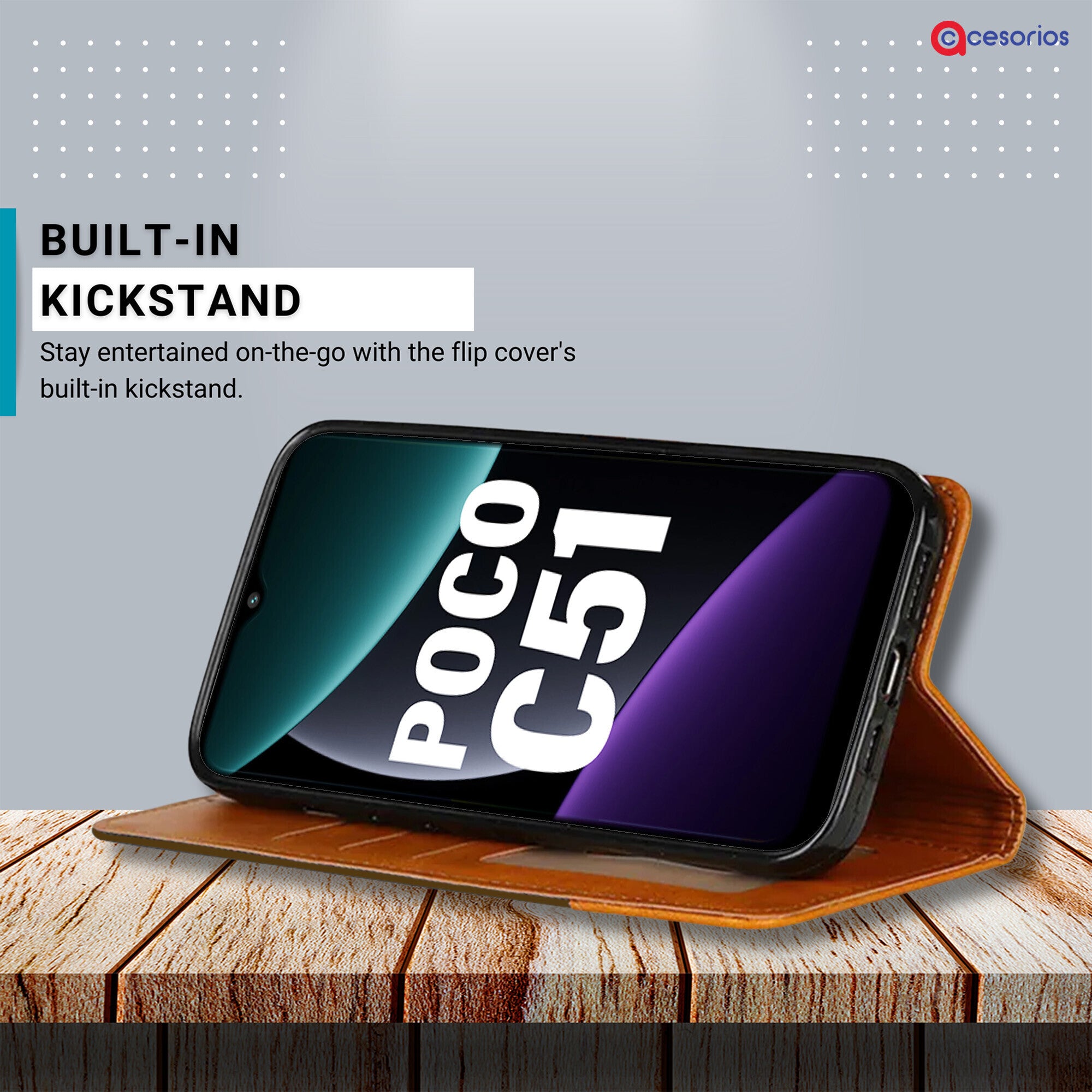 Accesorios Poco C51 denim flip cover – Dark Brown – Image 4 #color_dark brown