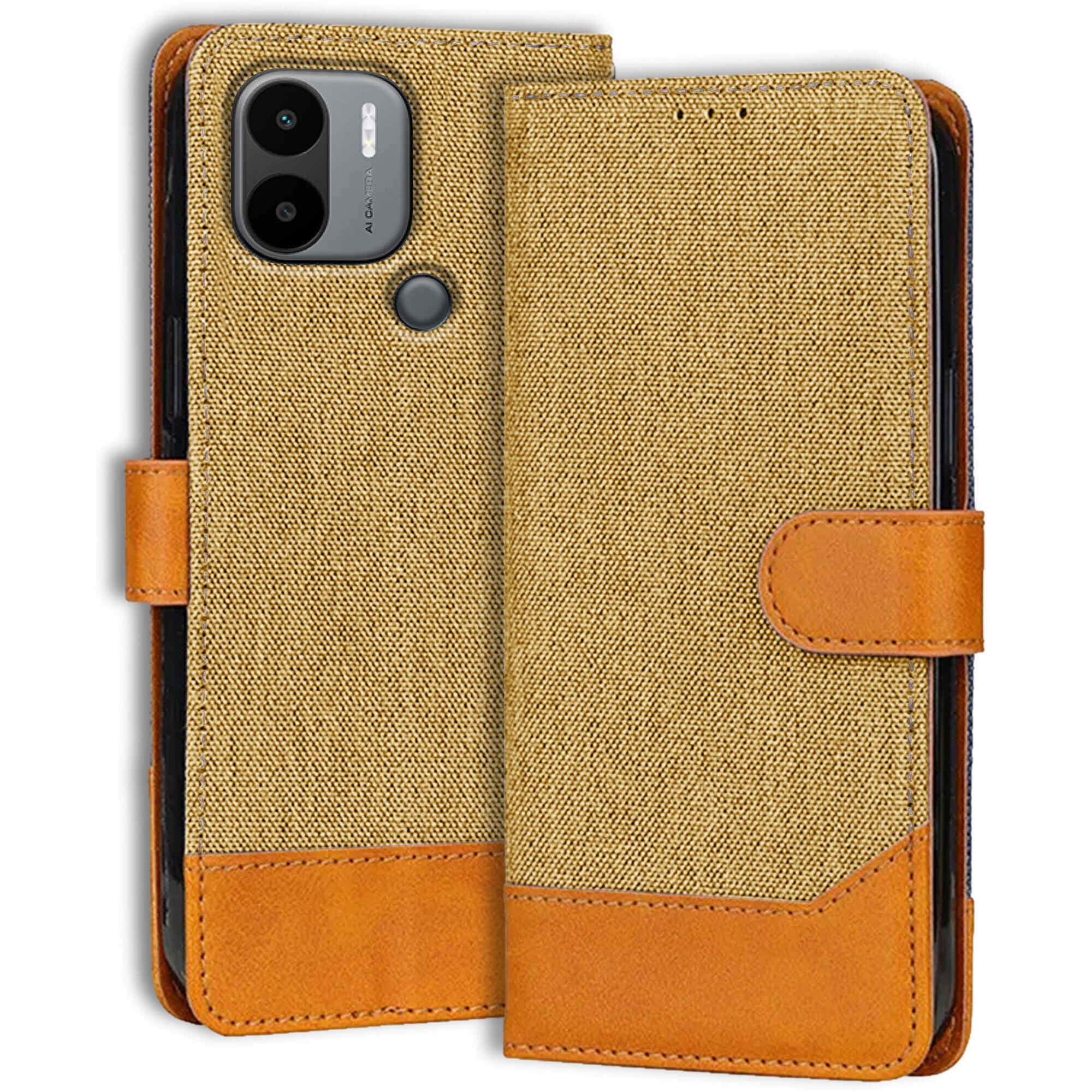 Accesorios Poco C51 denim flip cover – Light Brown – Image 1 #color_light brown