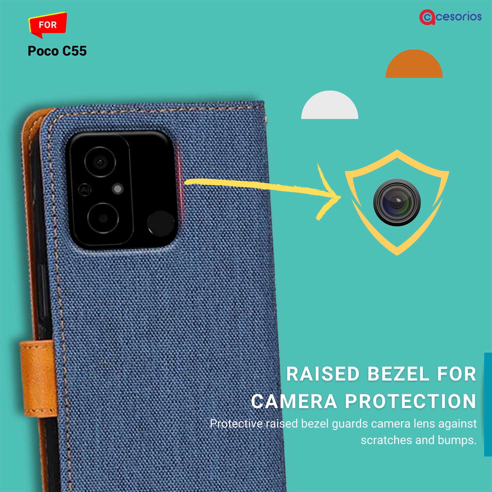 Accesorios Poco C55 denim flip cover – Blue – Image 2 #color_blue