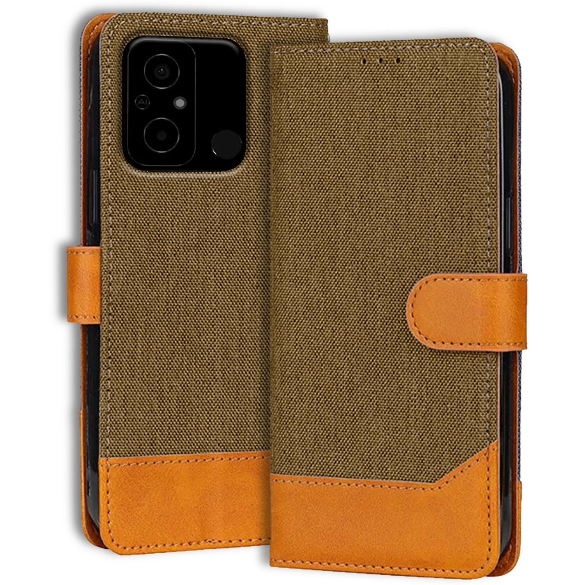 Accesorios Poco C55 denim flip cover – Dark Brown – Image 1 #color_dark brown
