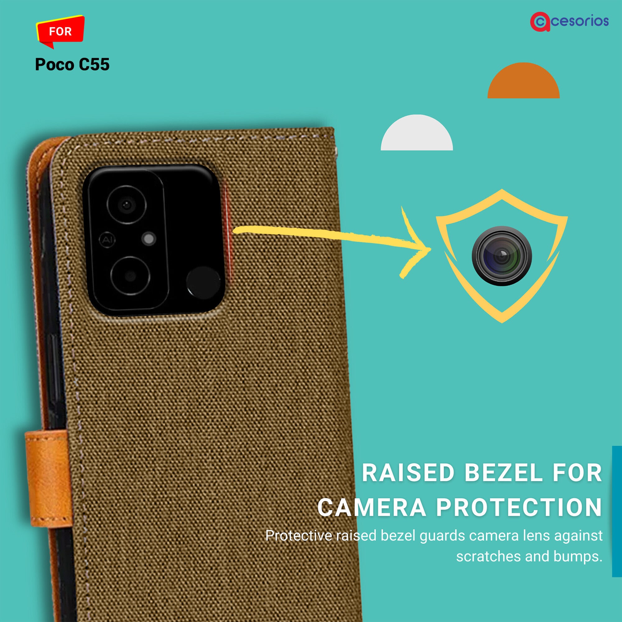 Accesorios Poco C55 denim flip cover – Dark Brown – Image 2 #color_dark brown