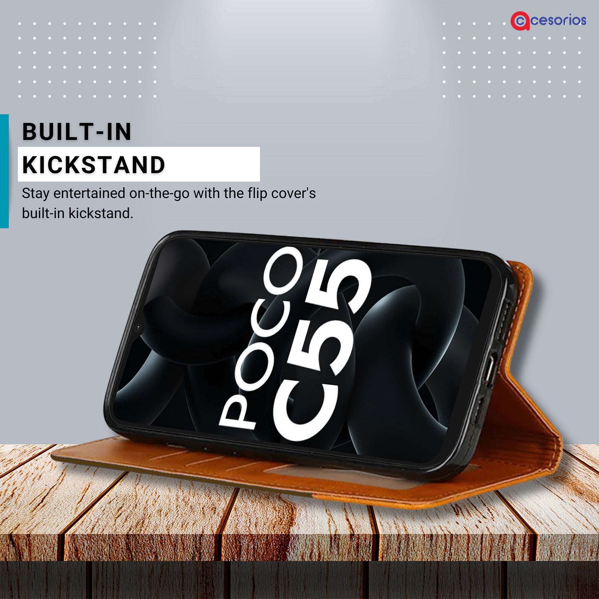Accesorios Poco C55 denim flip cover – Dark Brown – Image 4 #color_dark brown