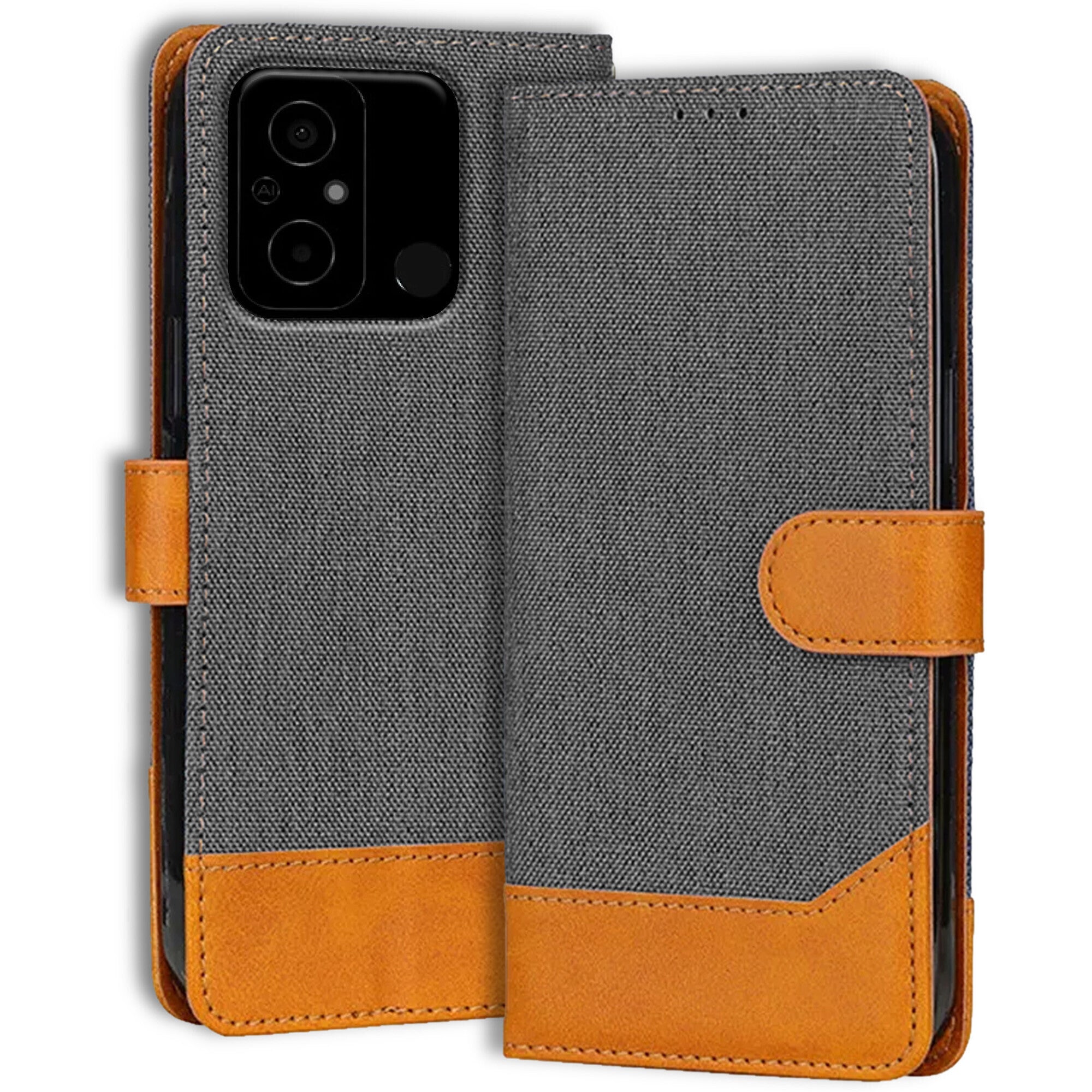 Accesorios Poco C55 denim flip cover – Grey – Image 1 #color_grey