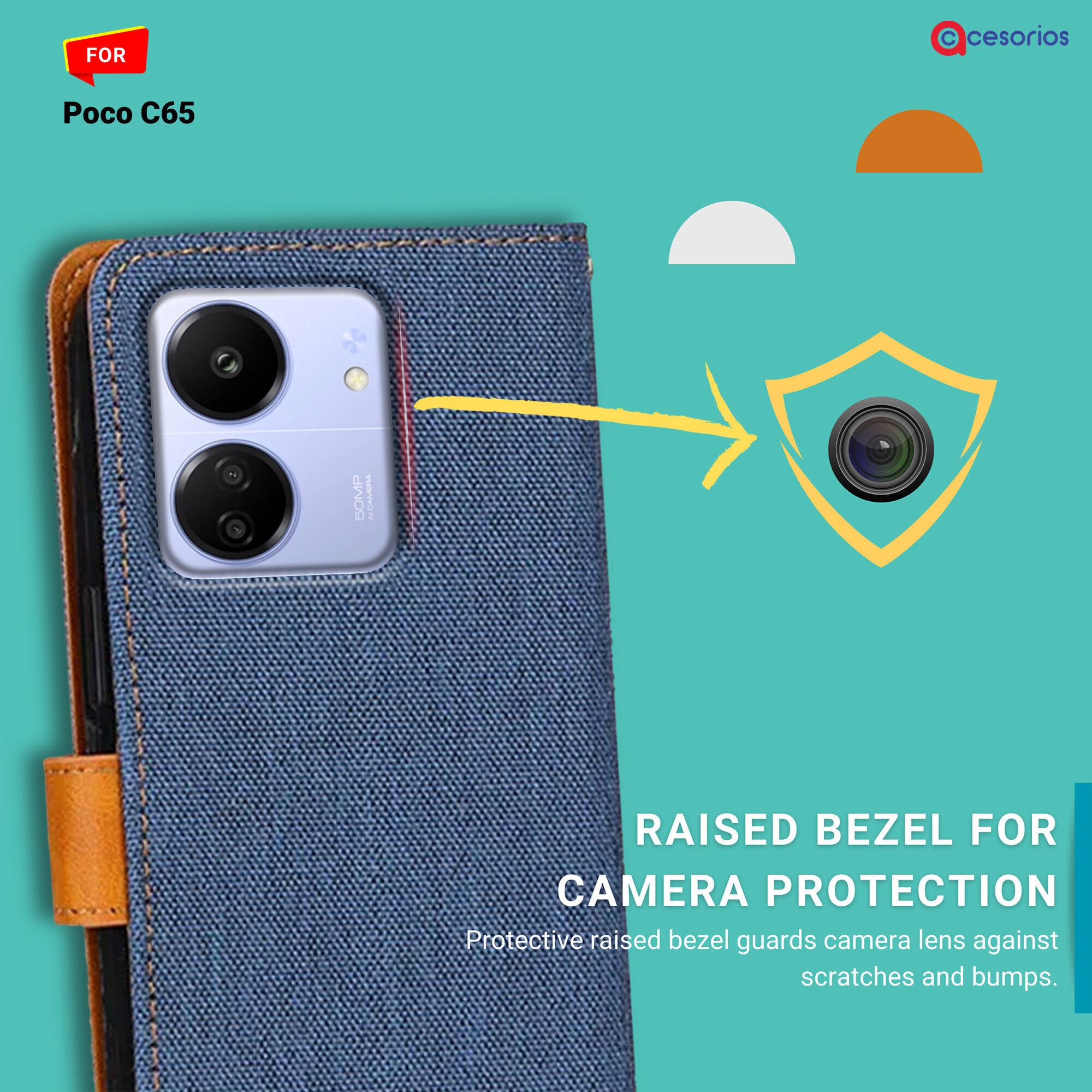Accesorios Poco C65 denim flip cover – Blue – Image 2 #color_blue
