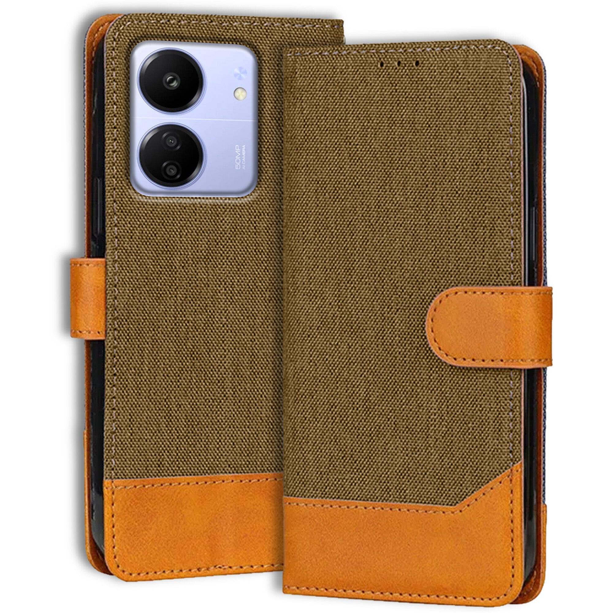 Accesorios Poco C65 denim flip cover – Dark Brown – Image 1 #color_dark brown