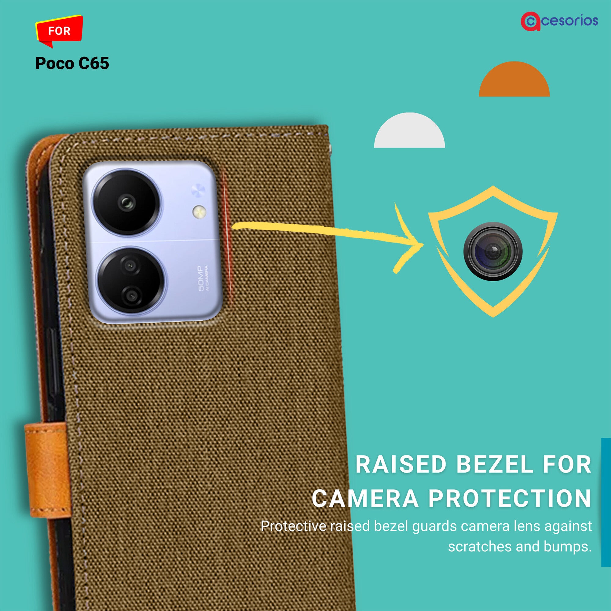Accesorios Poco C65 denim flip cover – Dark Brown – Image 2 #color_dark brown