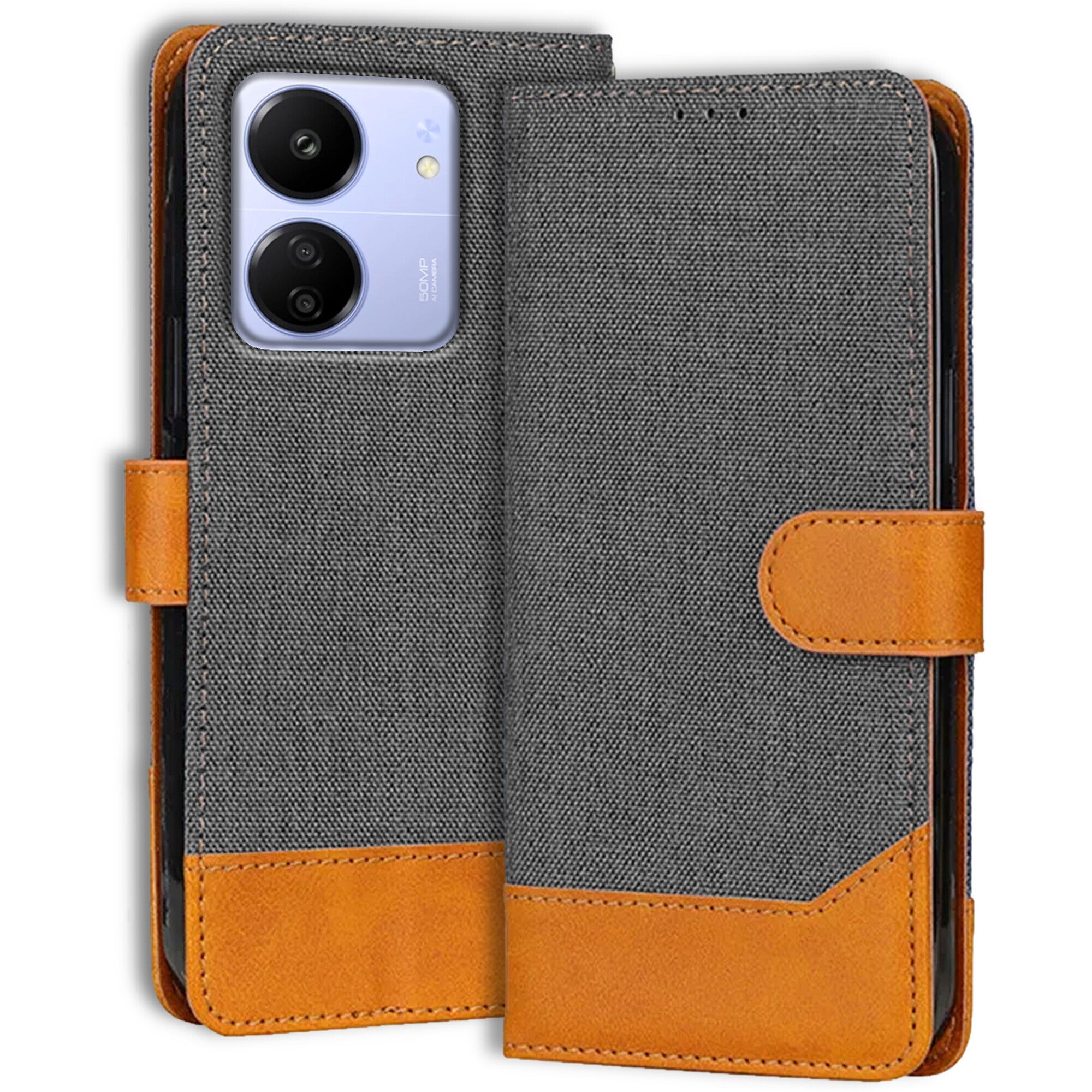 Accesorios Poco C65 denim flip cover – Grey – Image 1 #color_grey