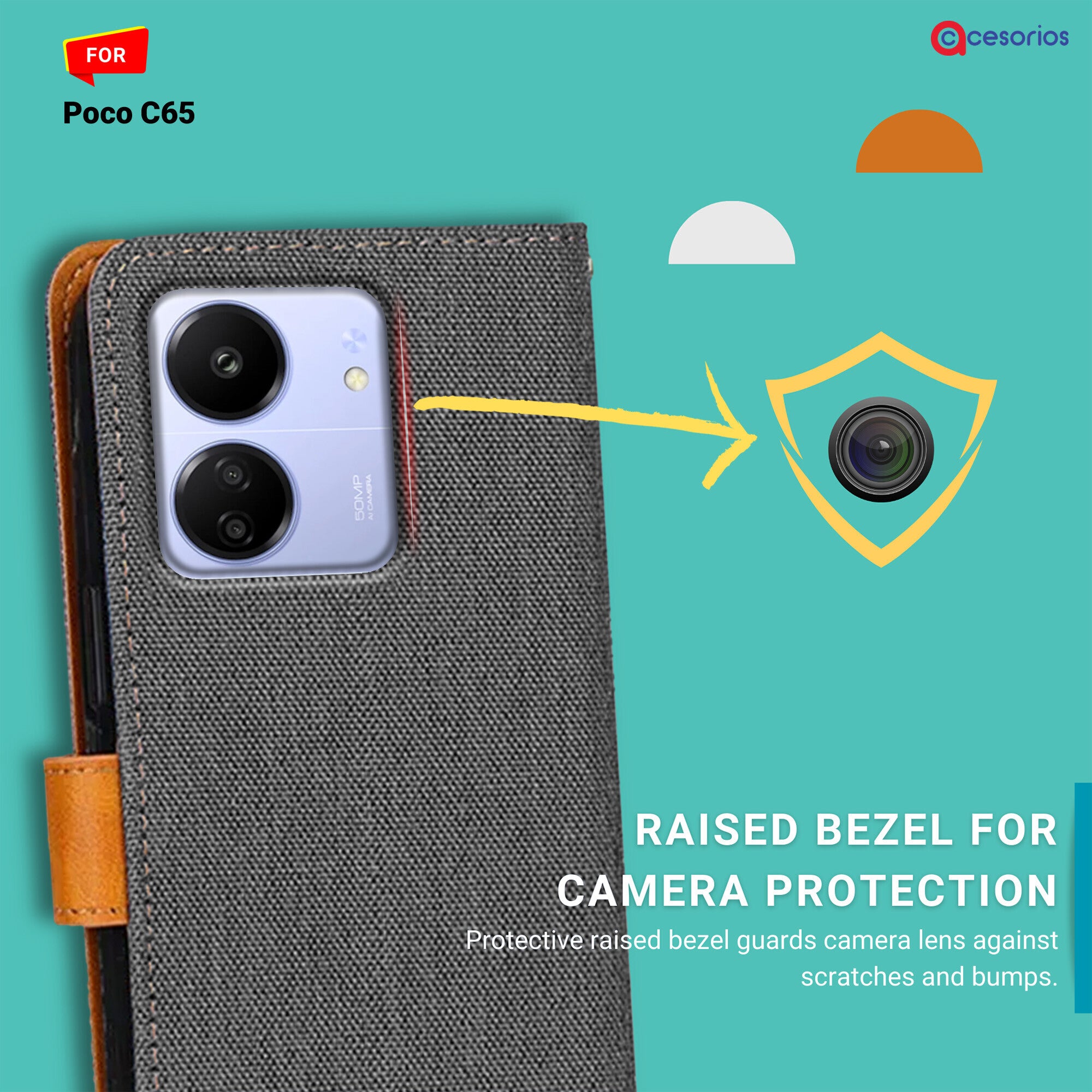Accesorios Poco C65 denim flip cover – Grey – Image 2 #color_grey