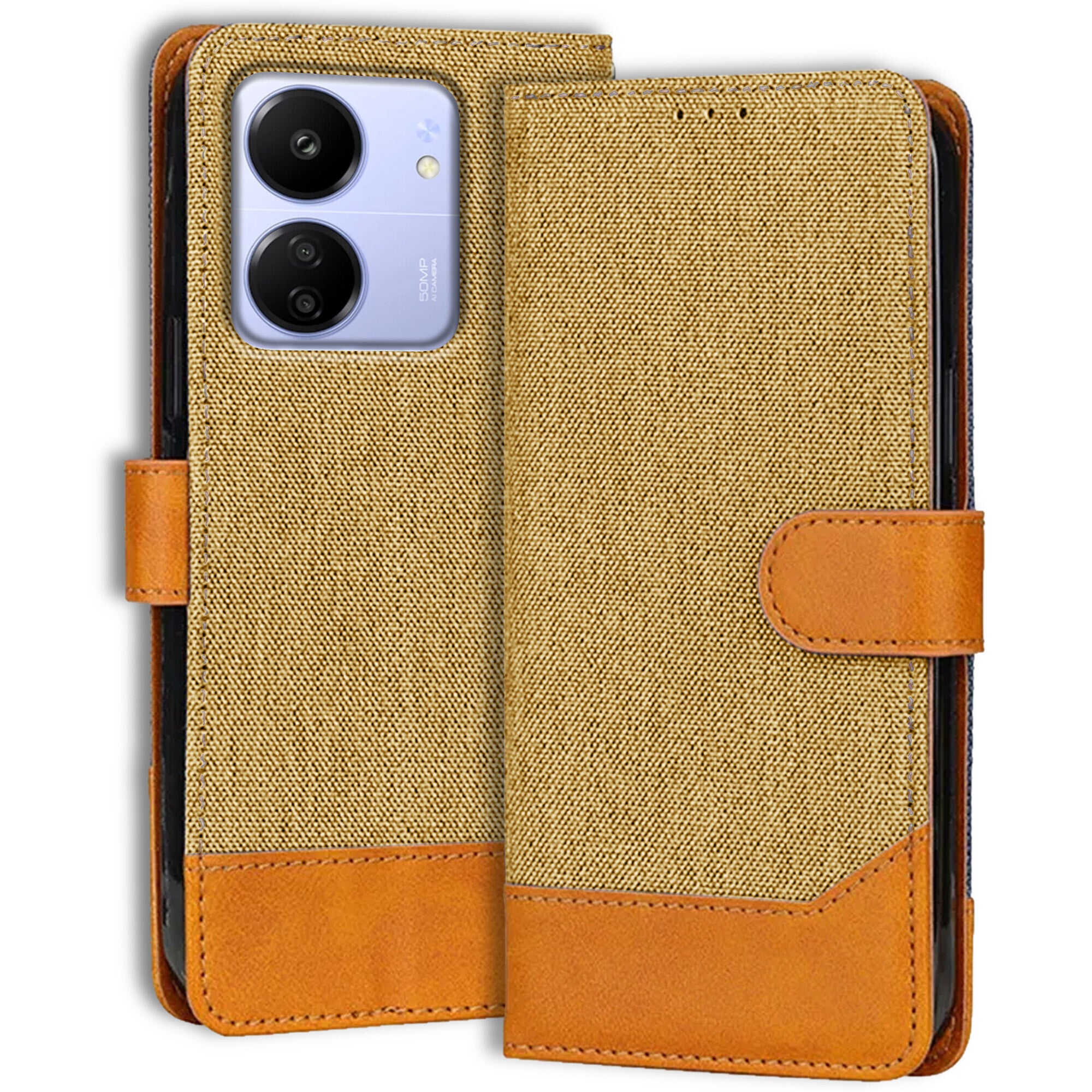 Accesorios Poco C65 denim flip cover – Light Brown – Image 1 #color_light brown