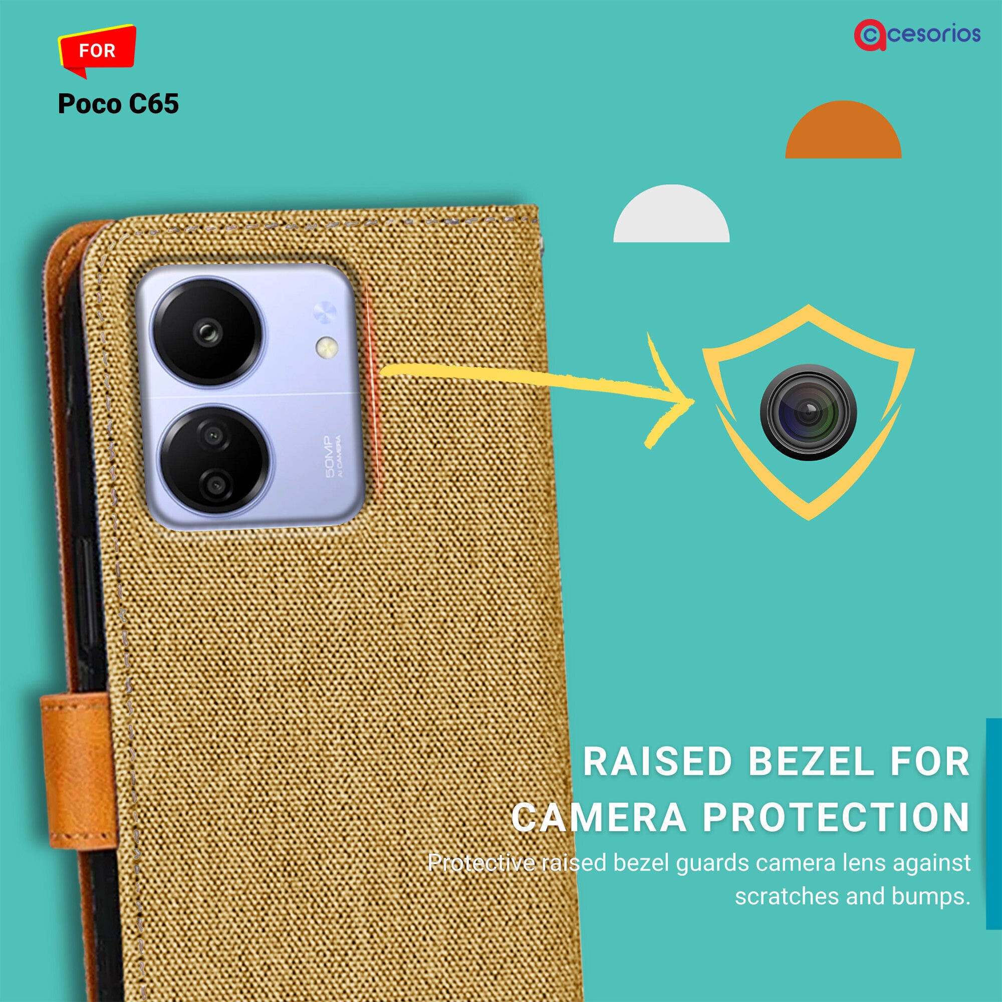 Accesorios Poco C65 denim flip cover – Light Brown – Image 2 #color_light brown
